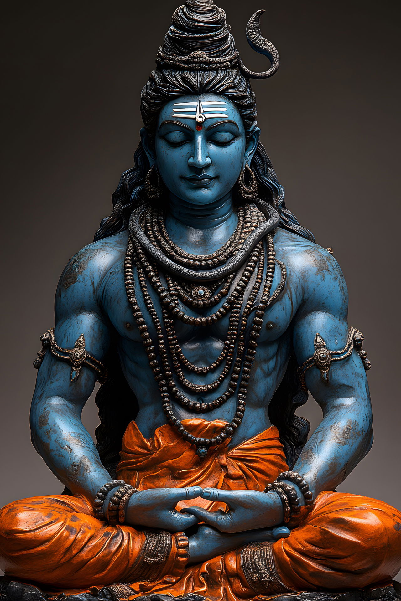 Meditating Shiva with orange robes.