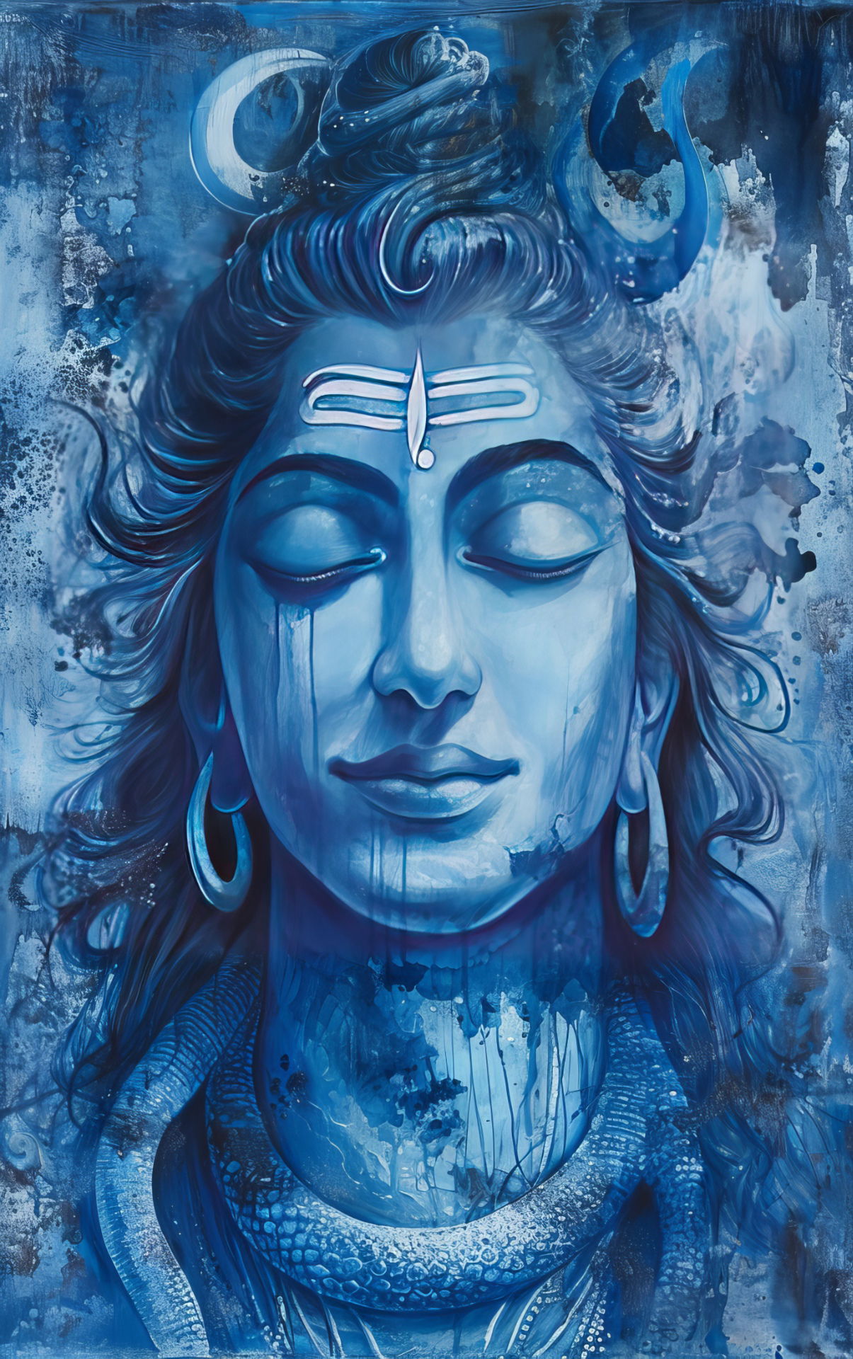Serene Shiva portrait with blue skin