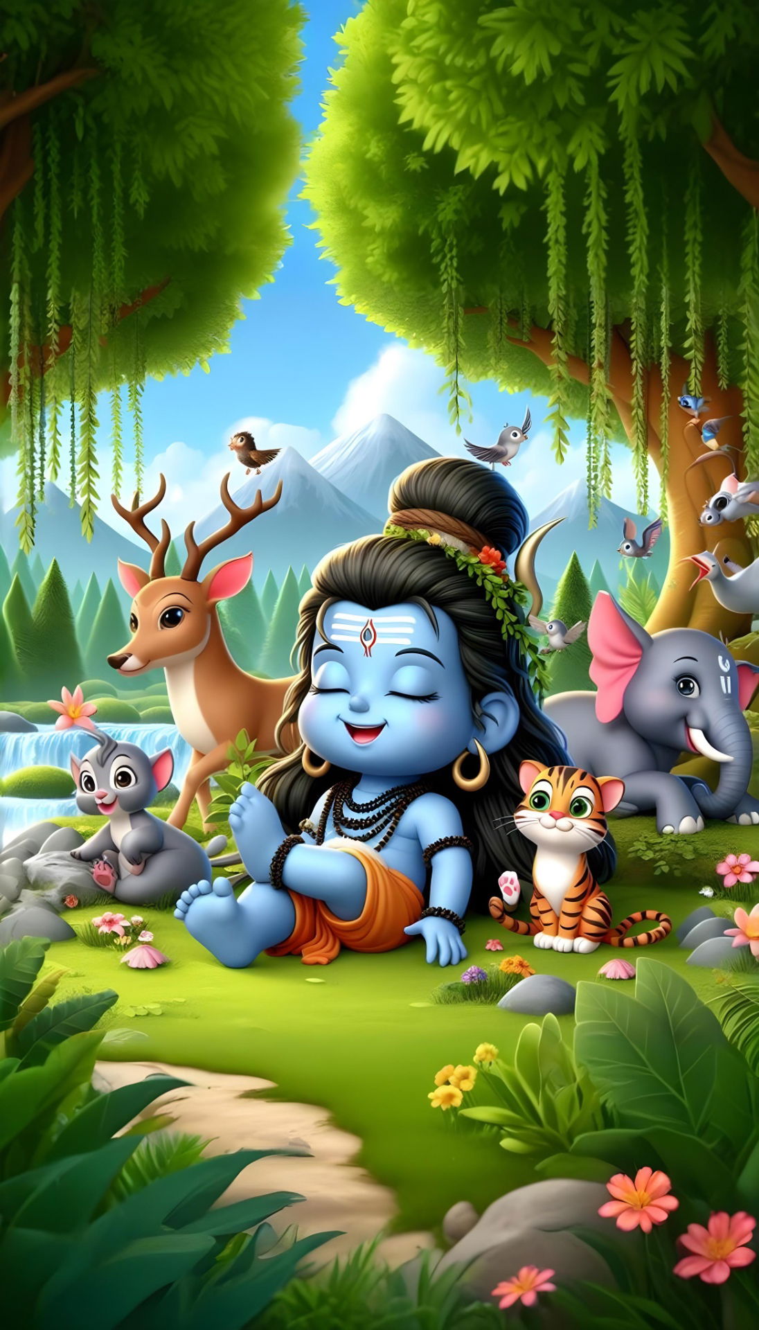 Baby Shiva with forest animals
