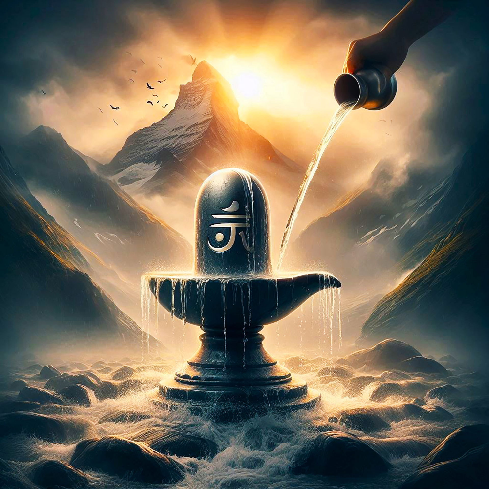 Shiva Linga bathed in celestial waters