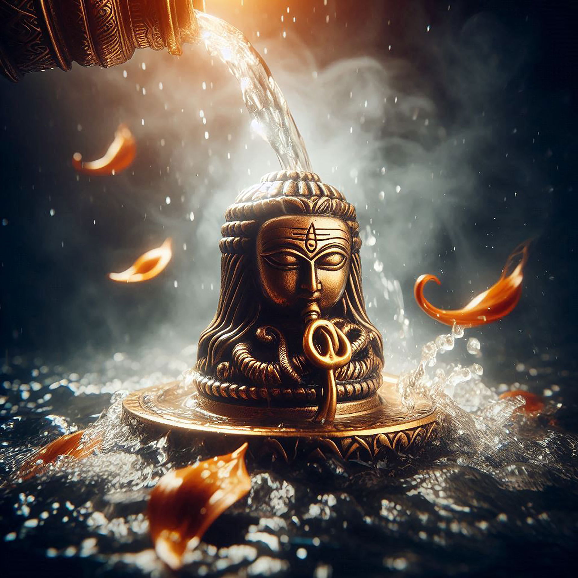 Shiva Abhishekam statue with flowing water