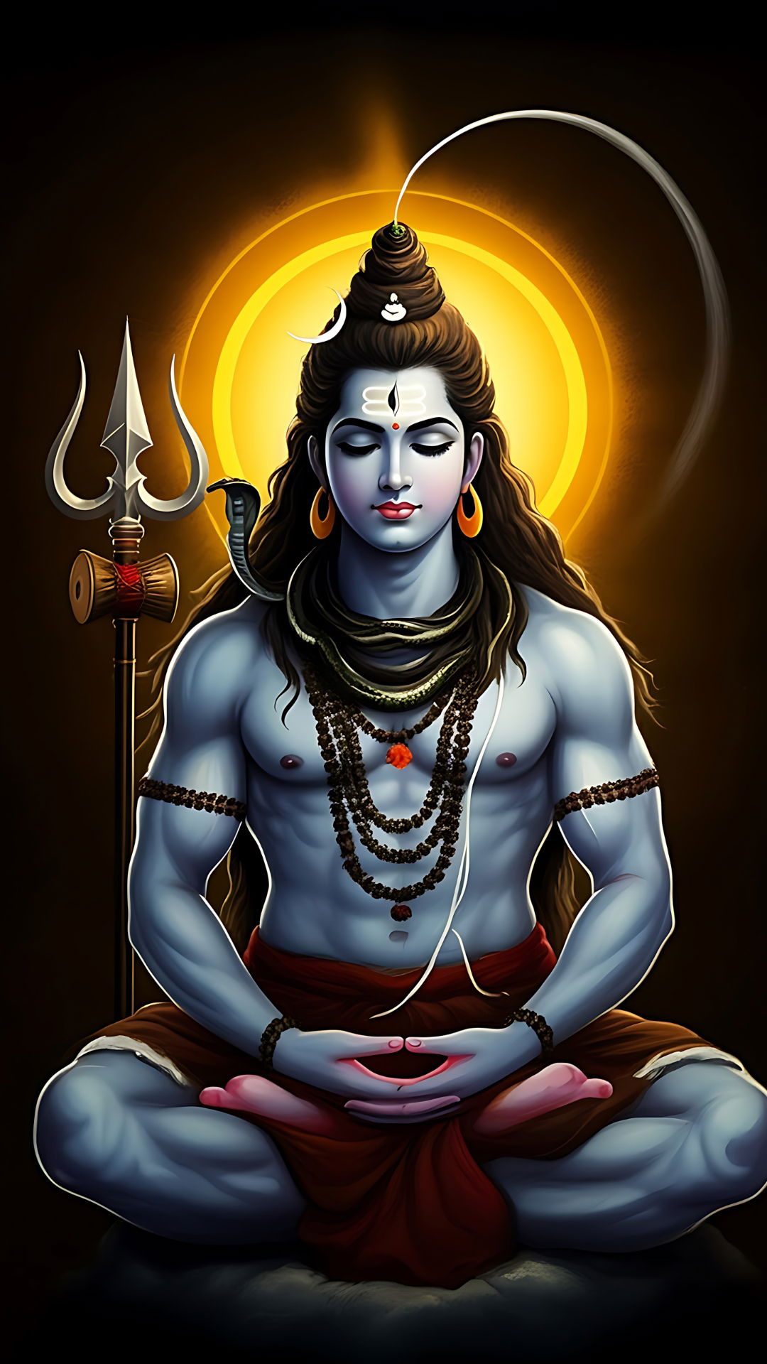 Meditating Shiva with Trishul and Crescent Moon
