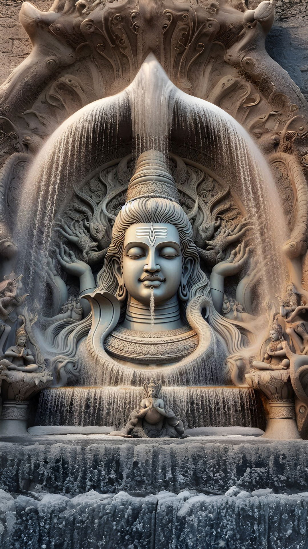 Shiva emerging from a waterfall of grace.
