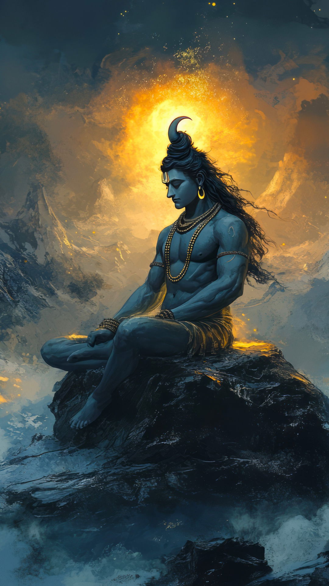 Meditating Shiva on a mountain peak