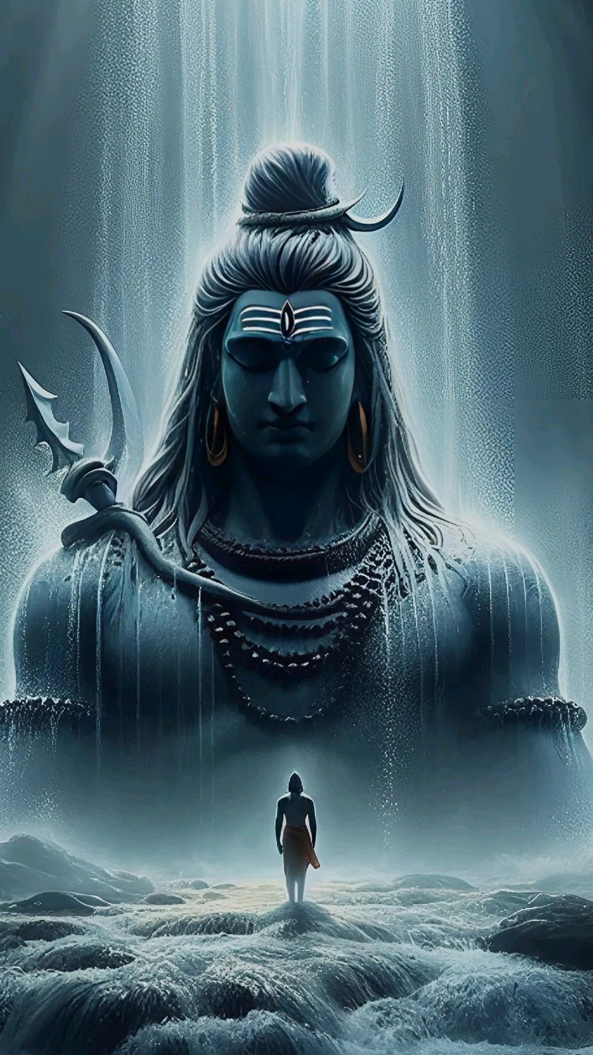 Lord Shiva emerging from waterfall