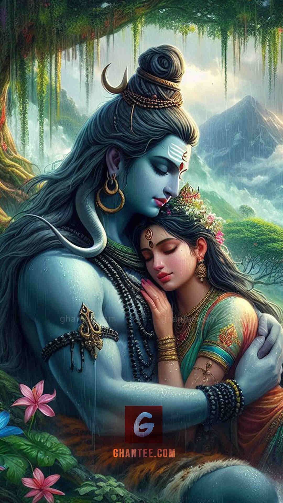 Shiva and Parvati in loving embrace