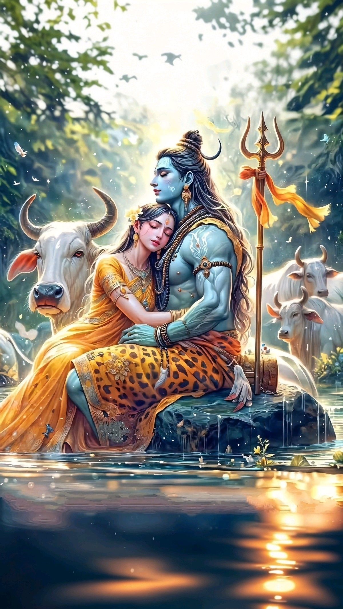 Shiva and Parvati in loving embrace