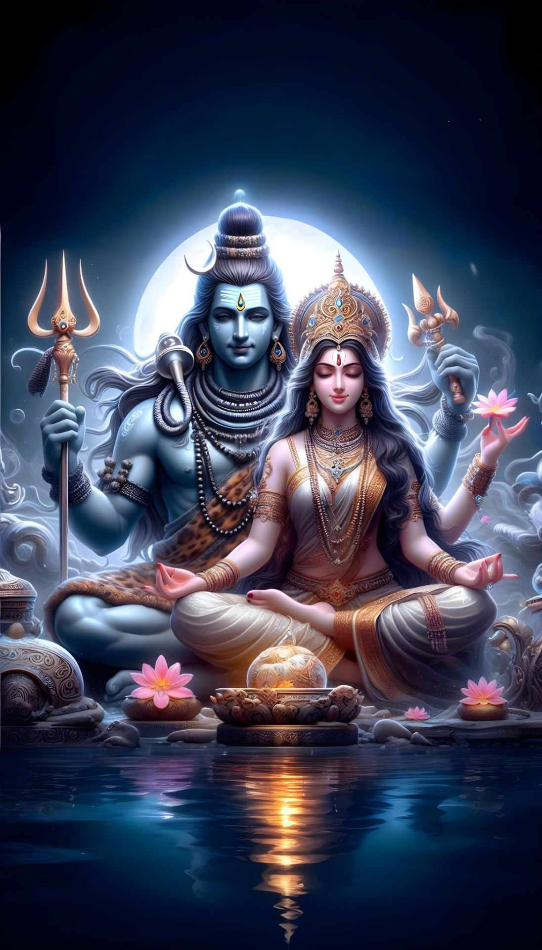 Shiva and Parvati in meditative pose.