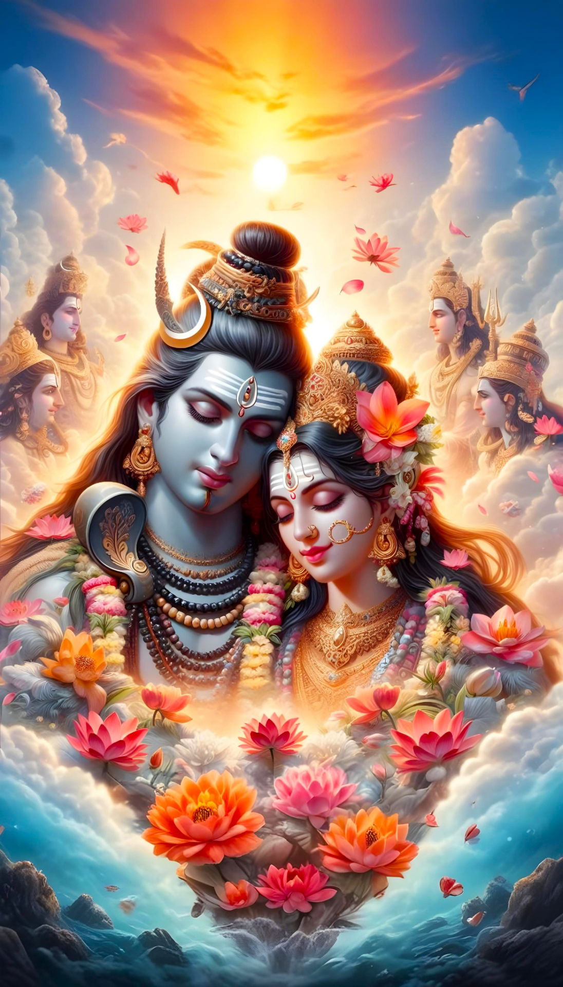 Shiva and Parvati in celestial embrace