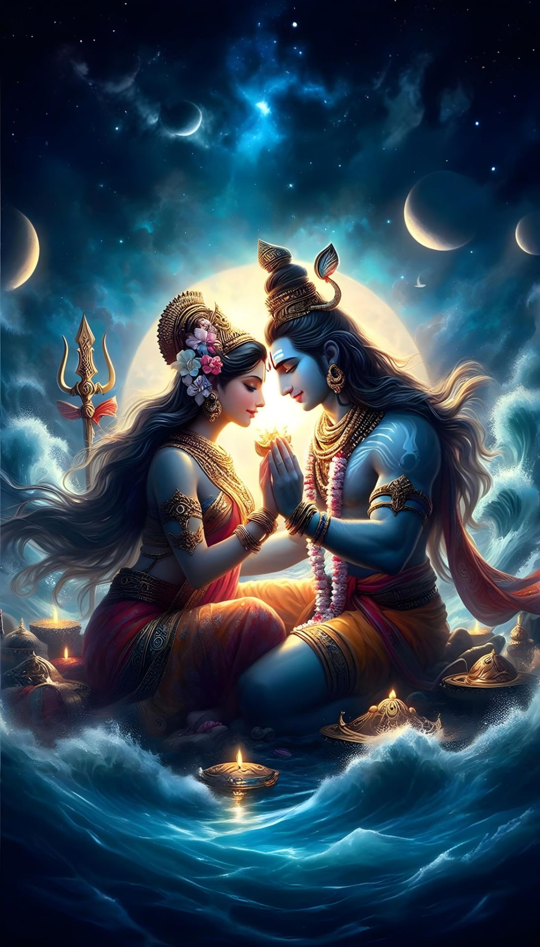 Shiva and Parvati in celestial embrace