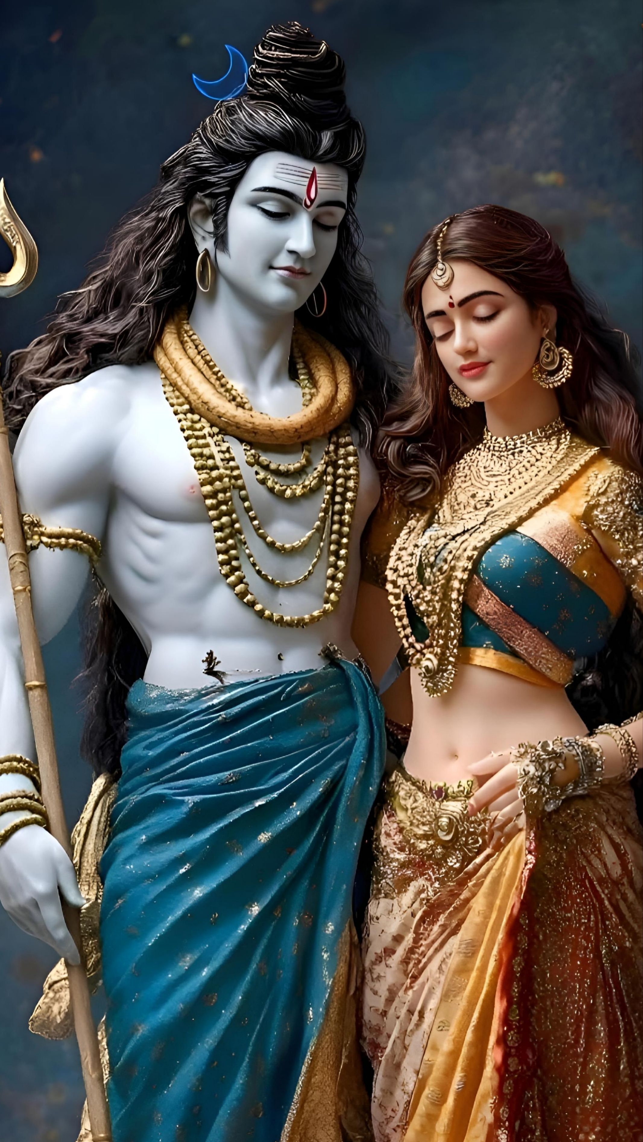 Shiva and Parvati, divine couple portrait.