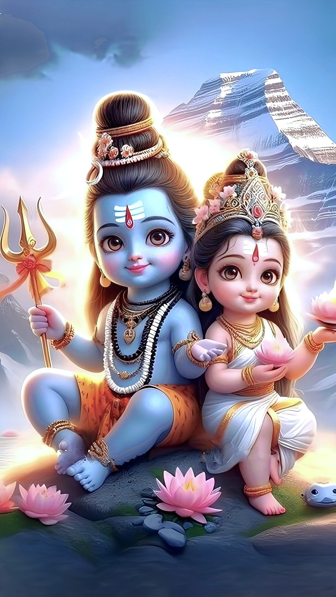 Shiva and Parvati, loving divine couple.