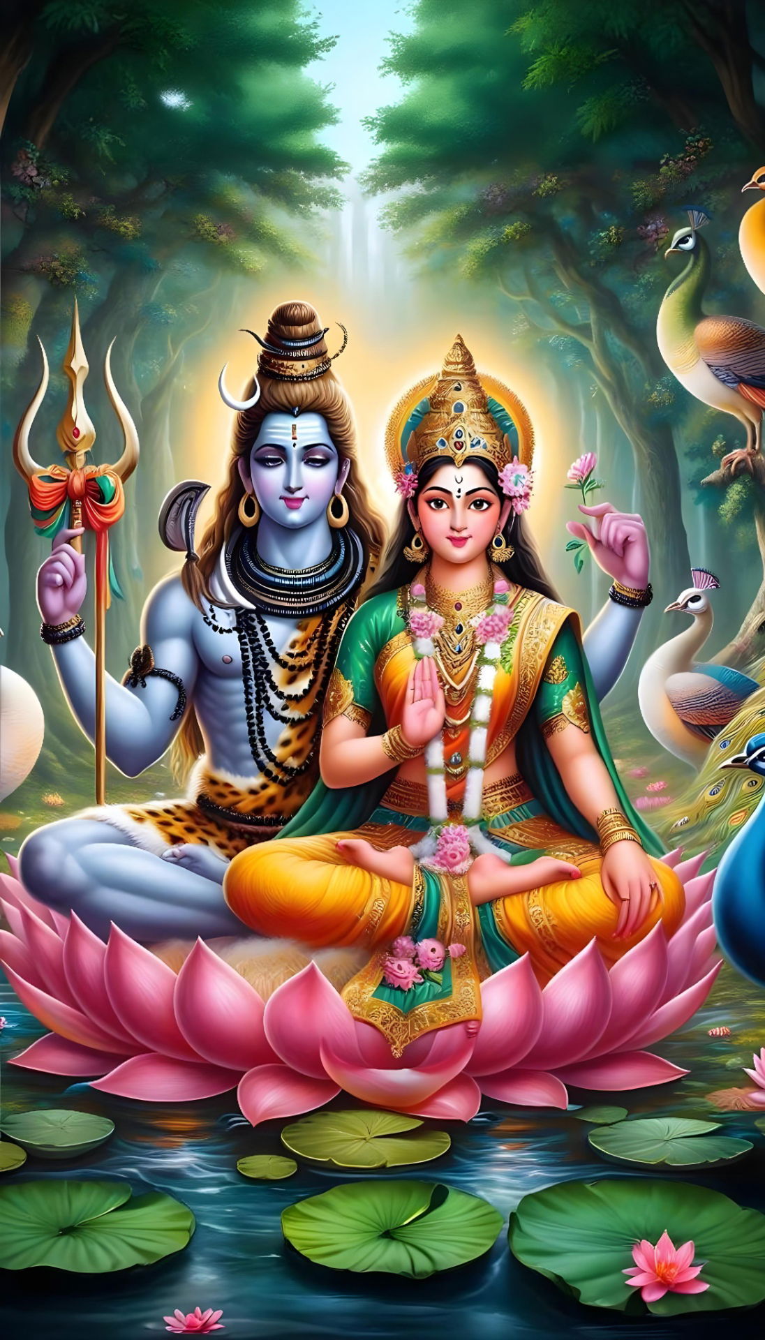 Shiva and Parvati seated on a lotus