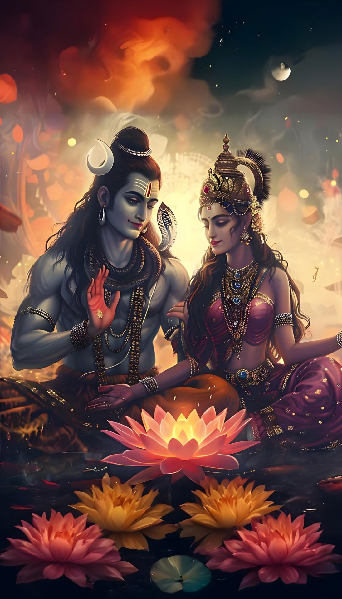 Shiva and Parvati on a lotus flower