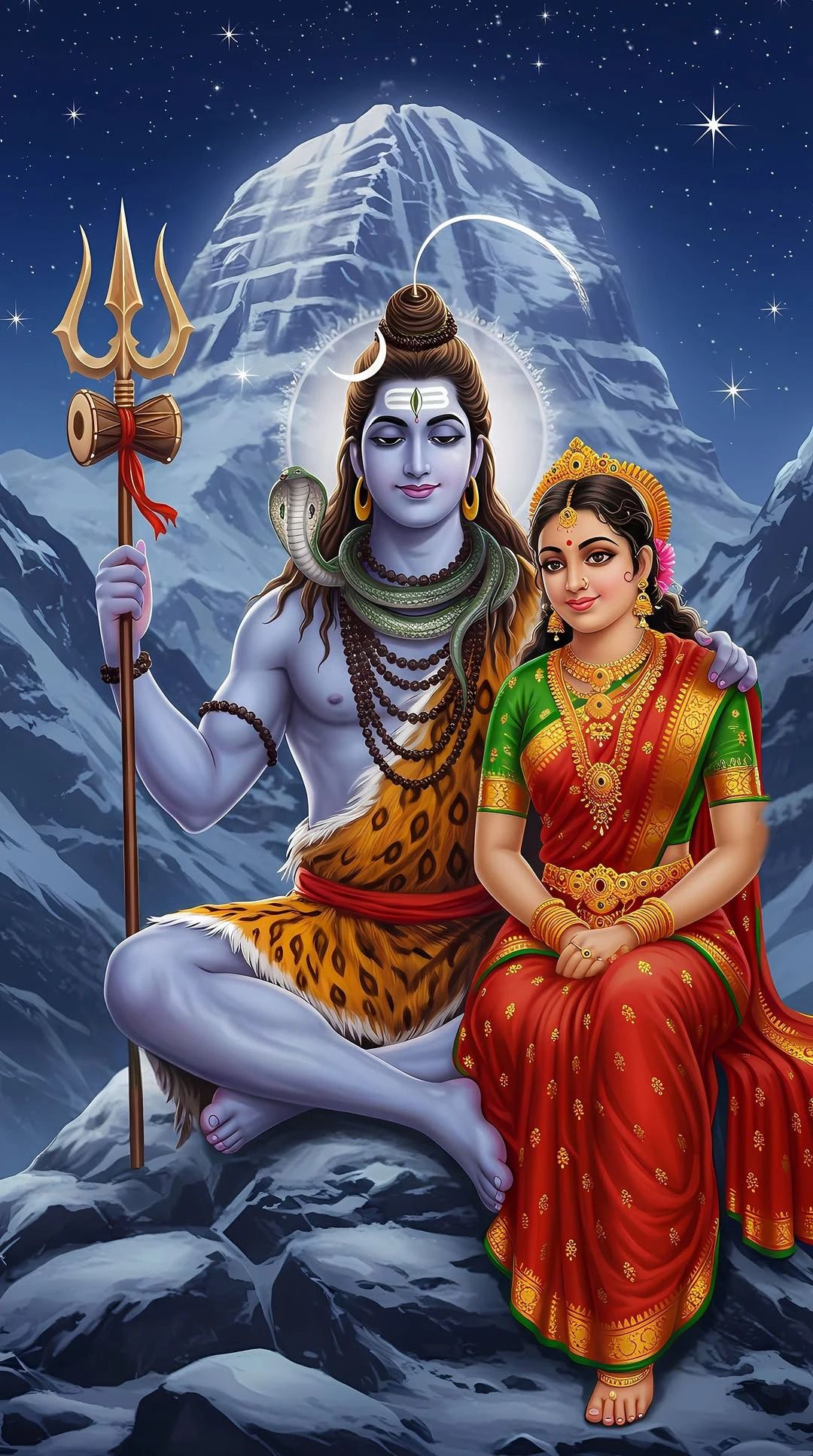 Shiva and Parvati on mountain peak