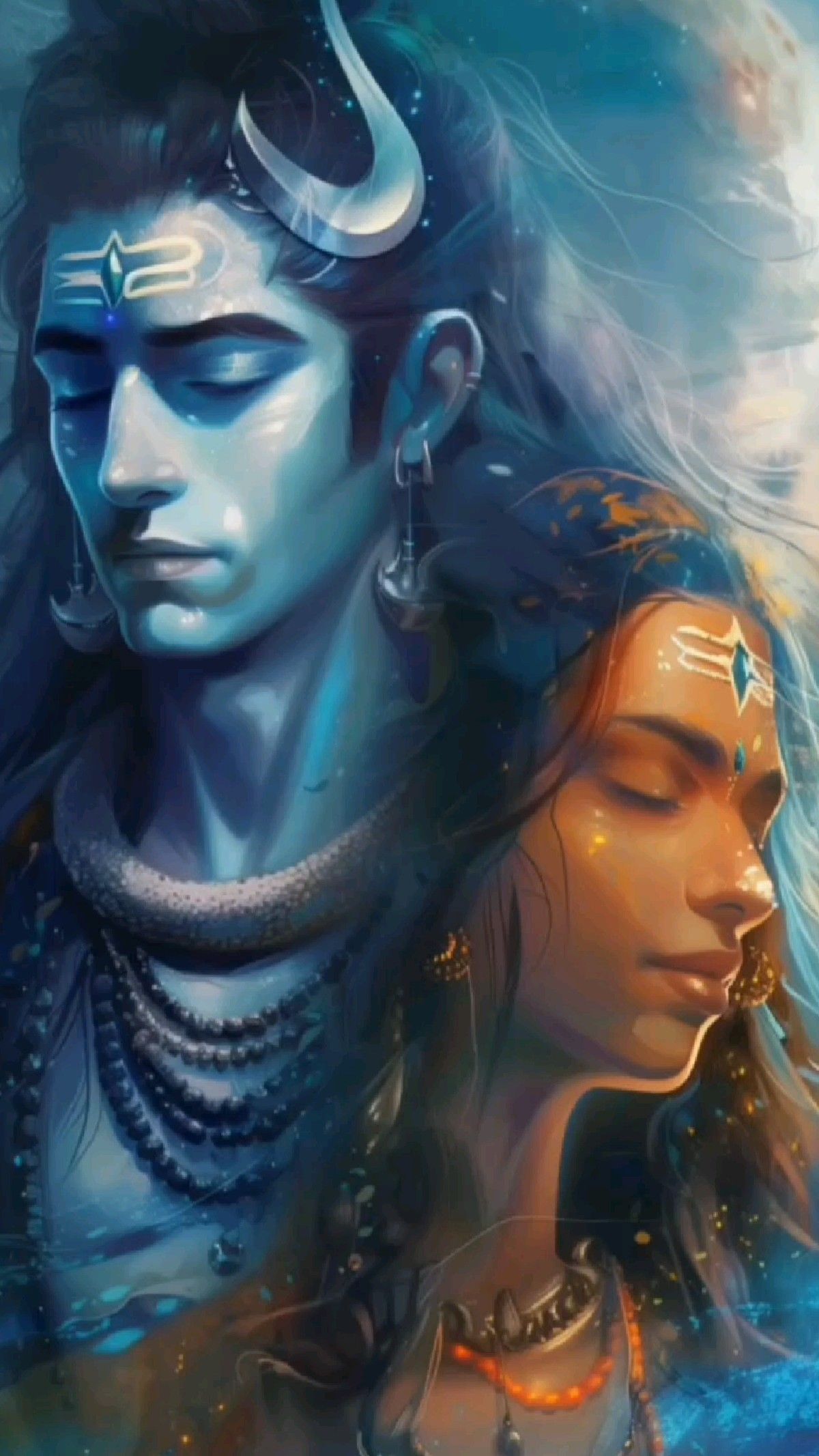 Shiva and Parvati divine portrait.