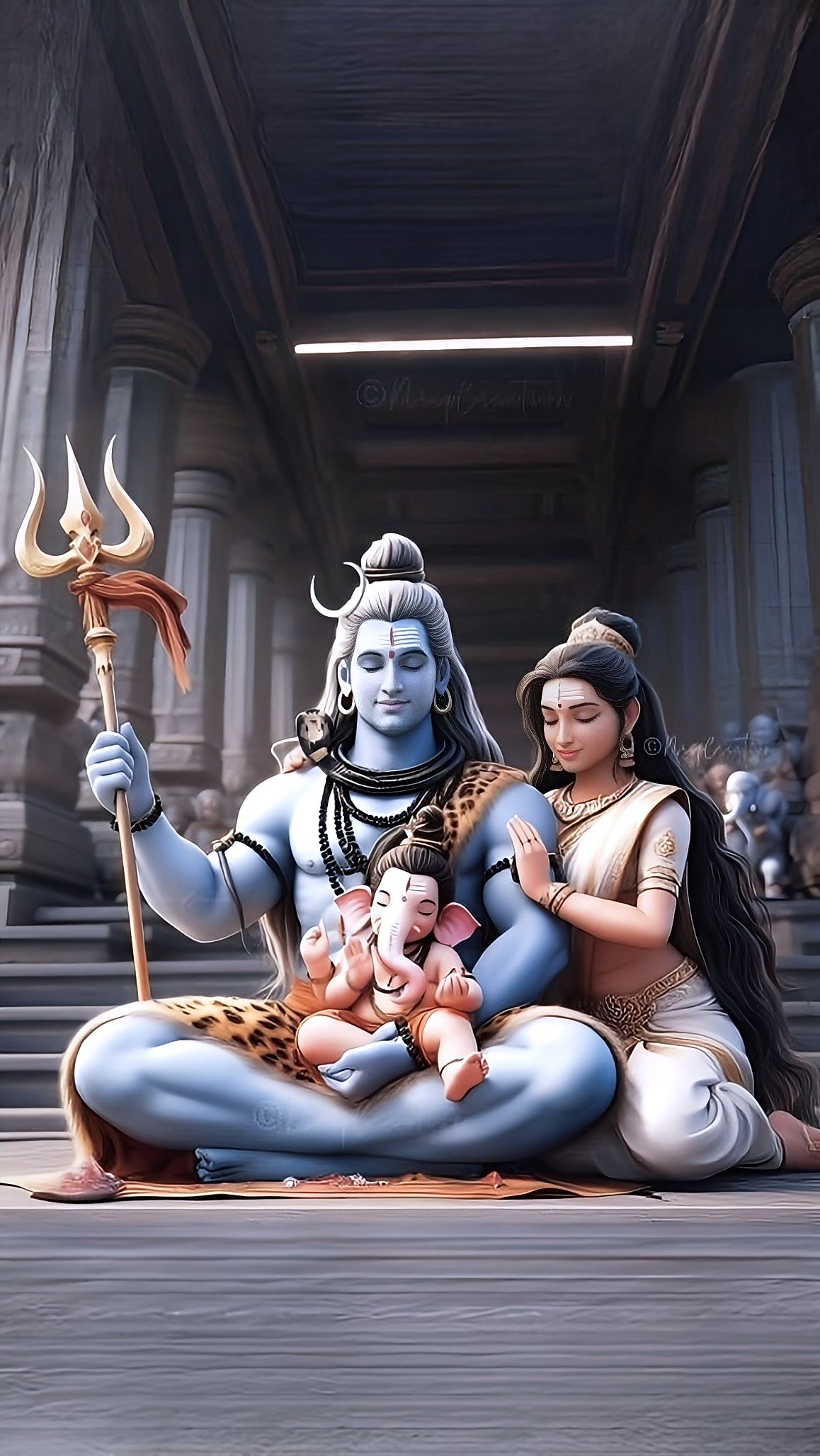 Shiva, Parvati, and Ganesha family portrait