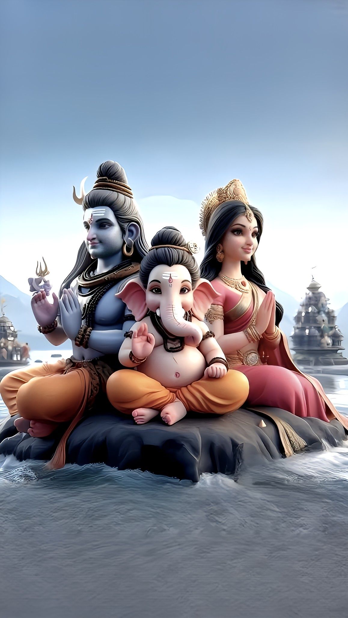 Shiva, Parvati, and Ganesha family portrait