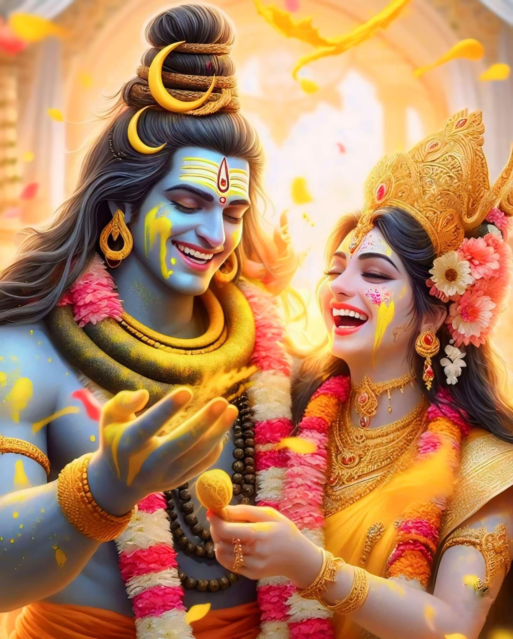 Shiva and Parvati playing Holi