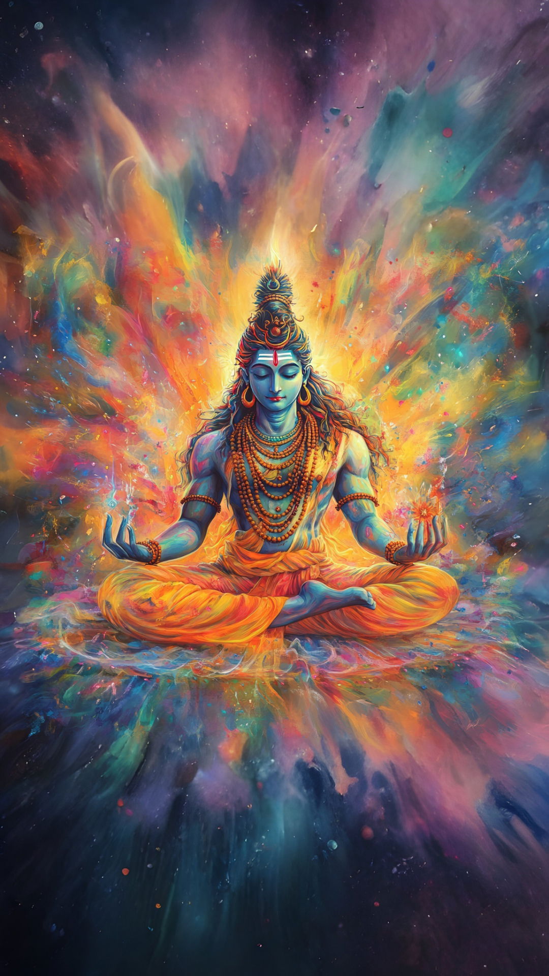 Shiva meditating in cosmic universe