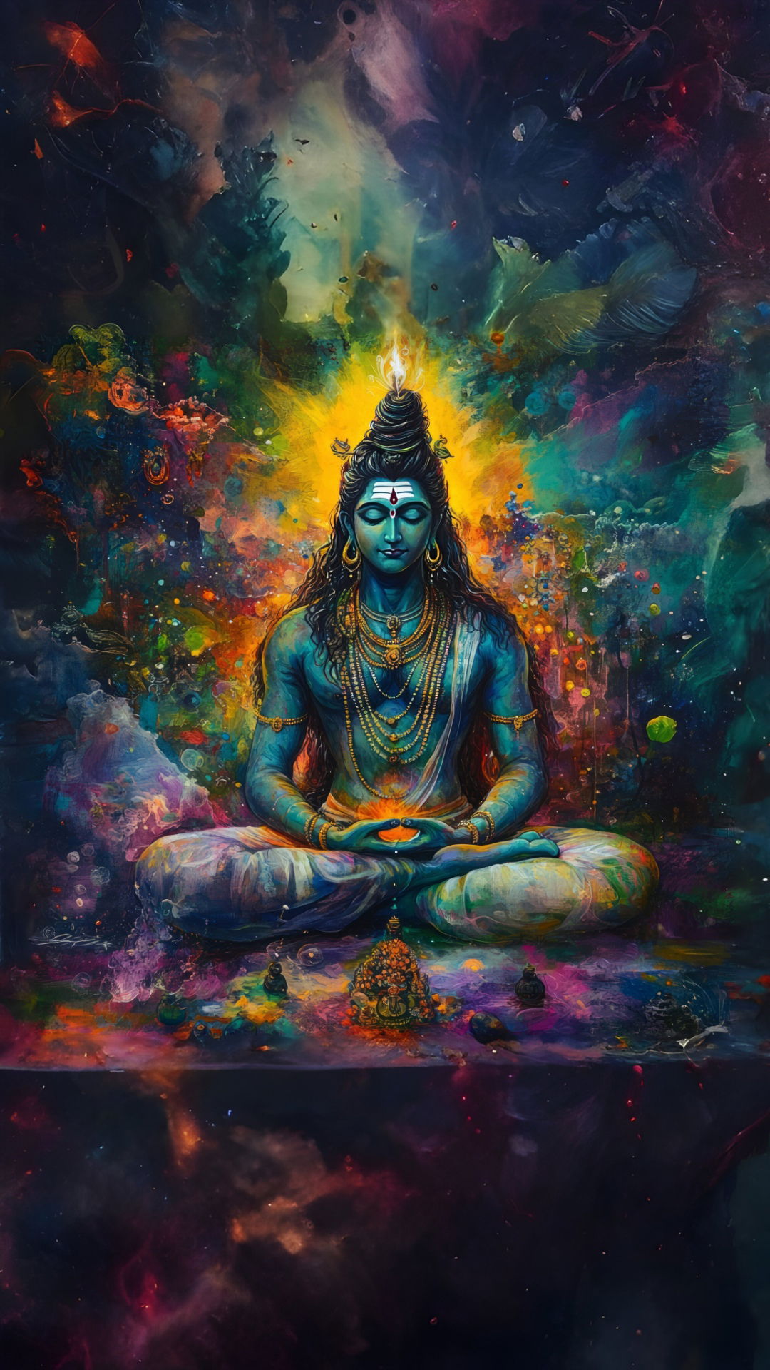 Meditating Shiva in cosmic background