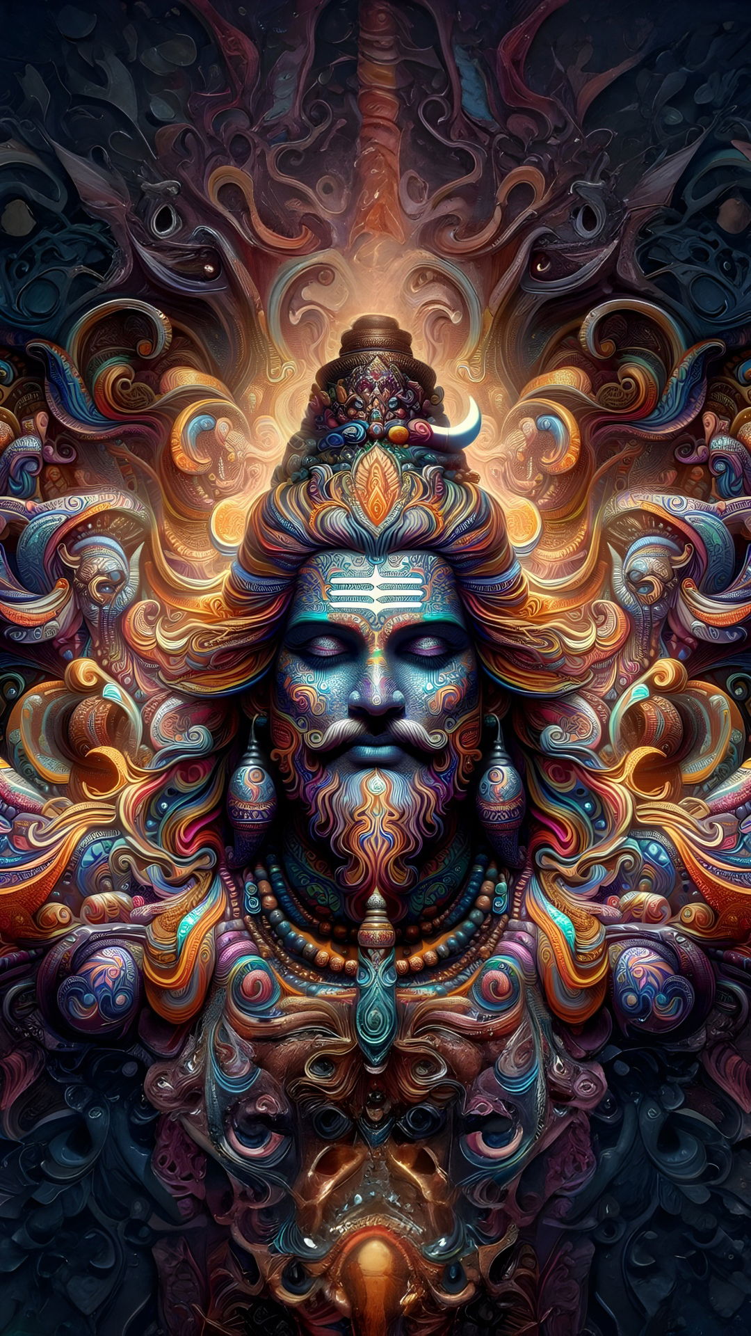 Meditating Shiva with floral backdrop