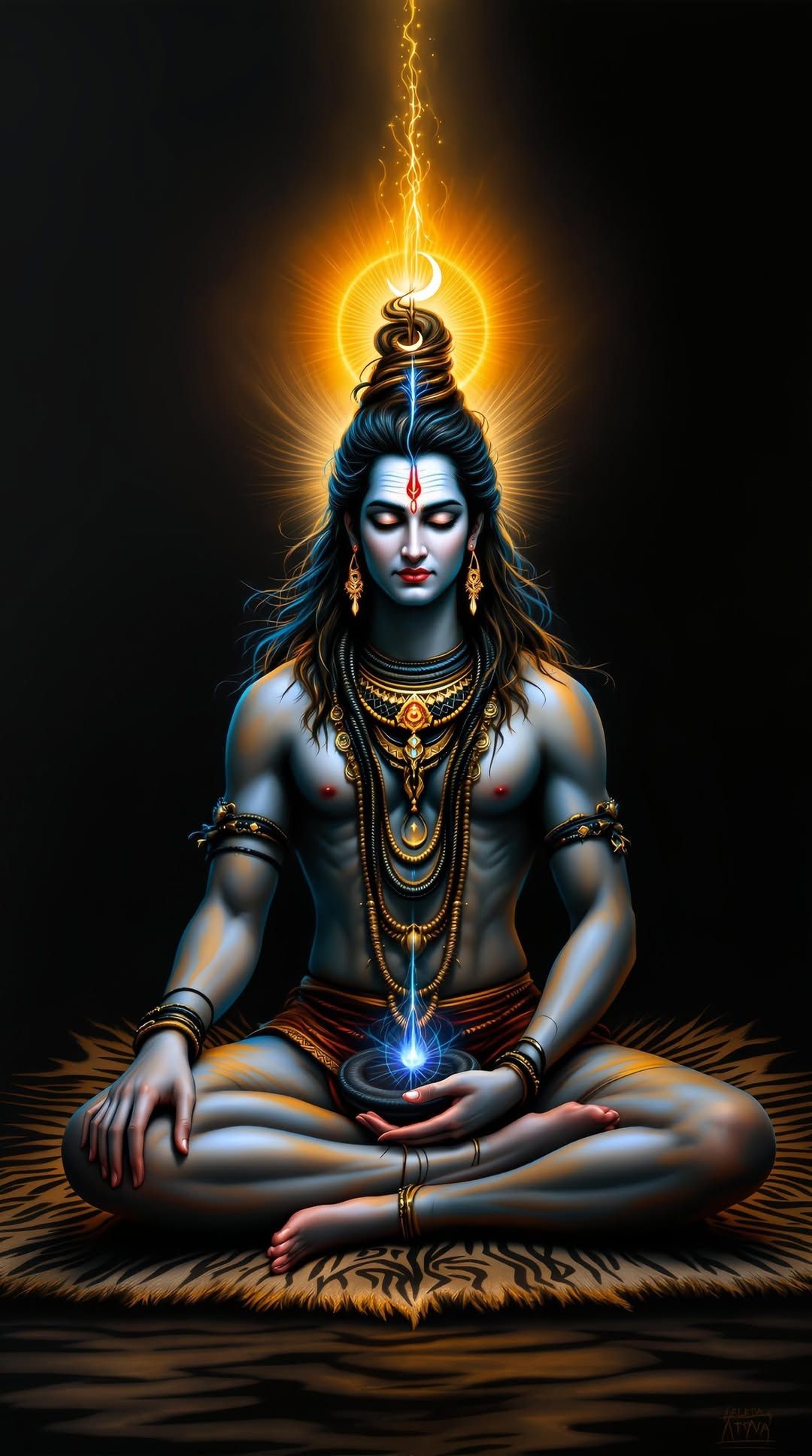 Meditating Shiva, cosmic energy, divine portrait