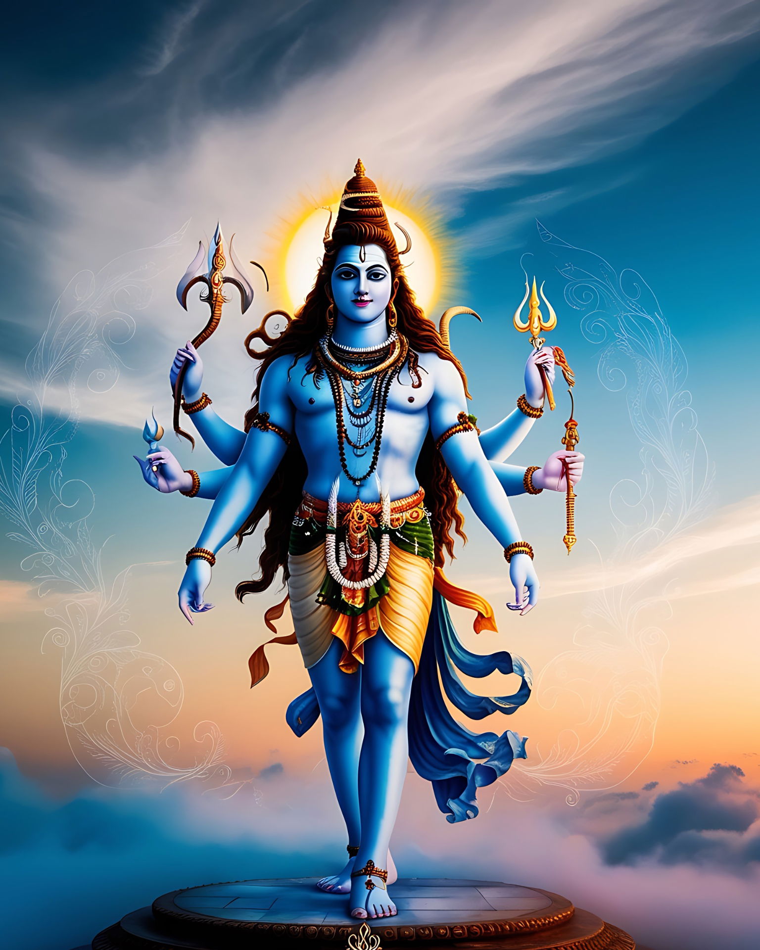 Blue-skinned Shiva with Trishul and Damru