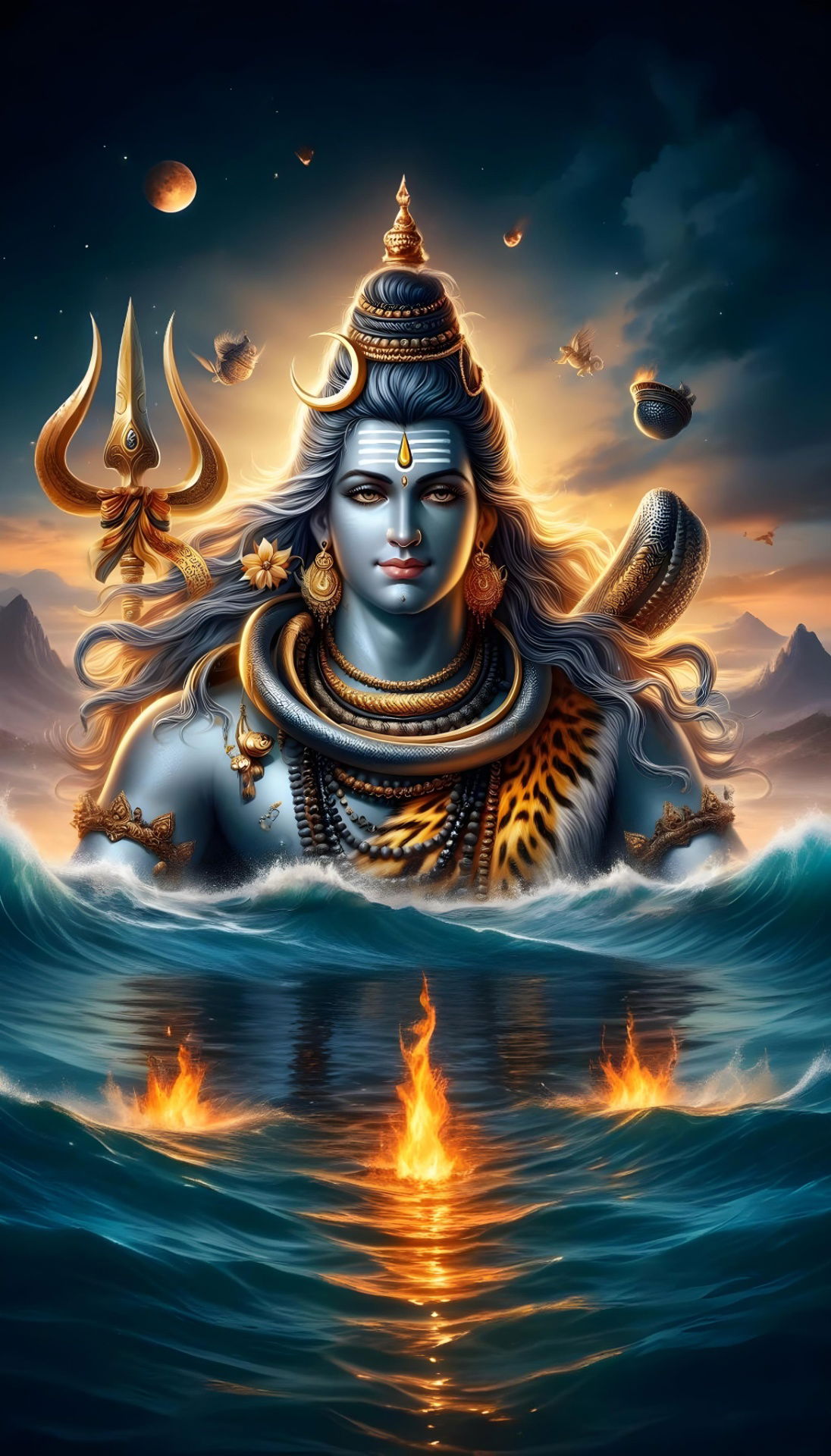 Lord Shiva emerging from cosmic waters