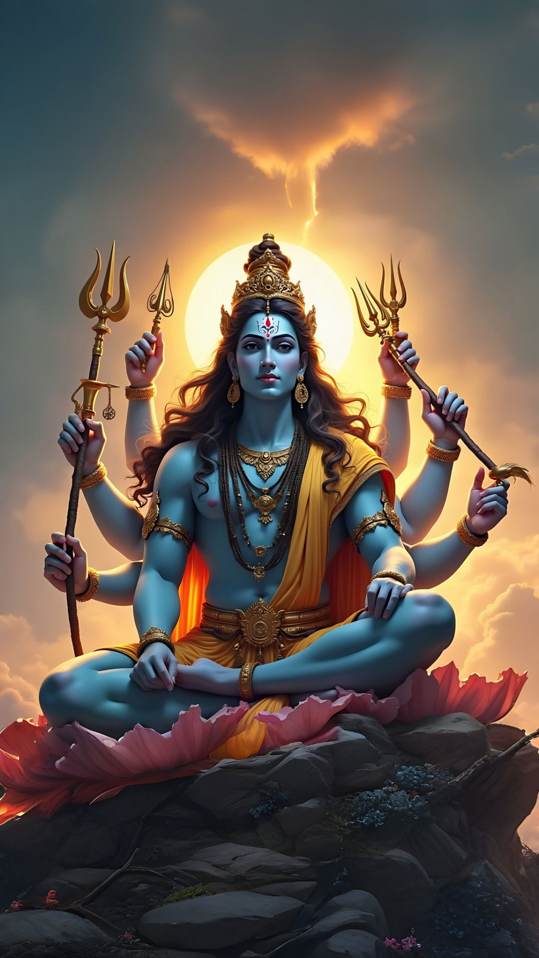 Meditating Shiva with trishul and halo