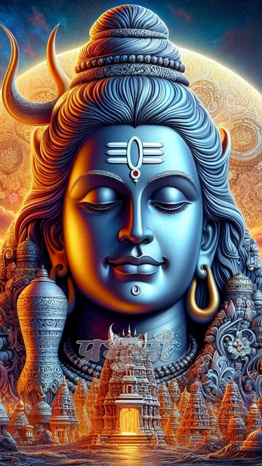 Meditating Shiva, cosmic energy, divine face