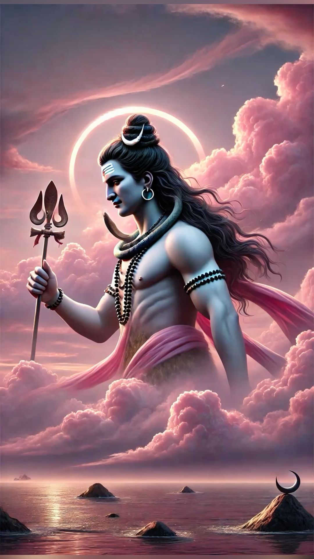 Lord Shiva amidst pink clouds ocean