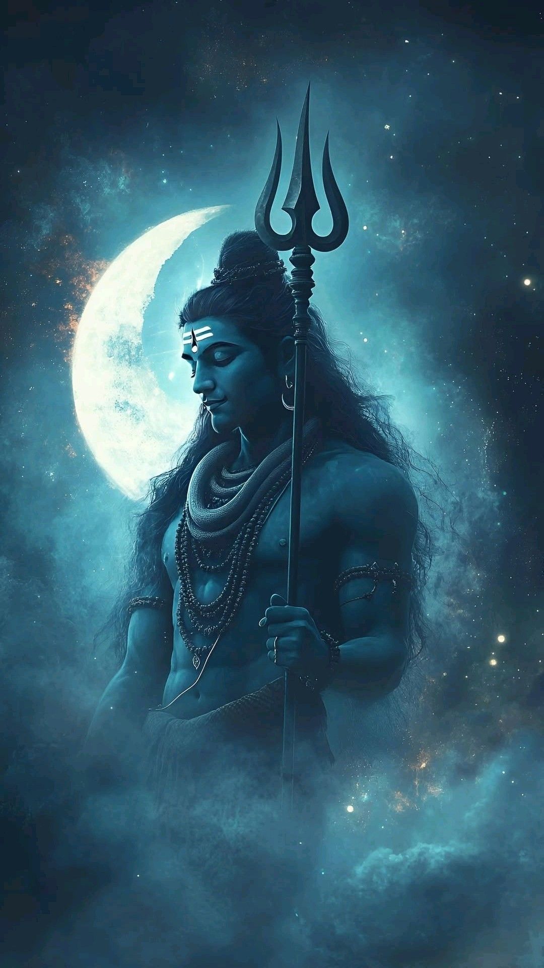 Lord Shiva in cosmic moonlight meditation.