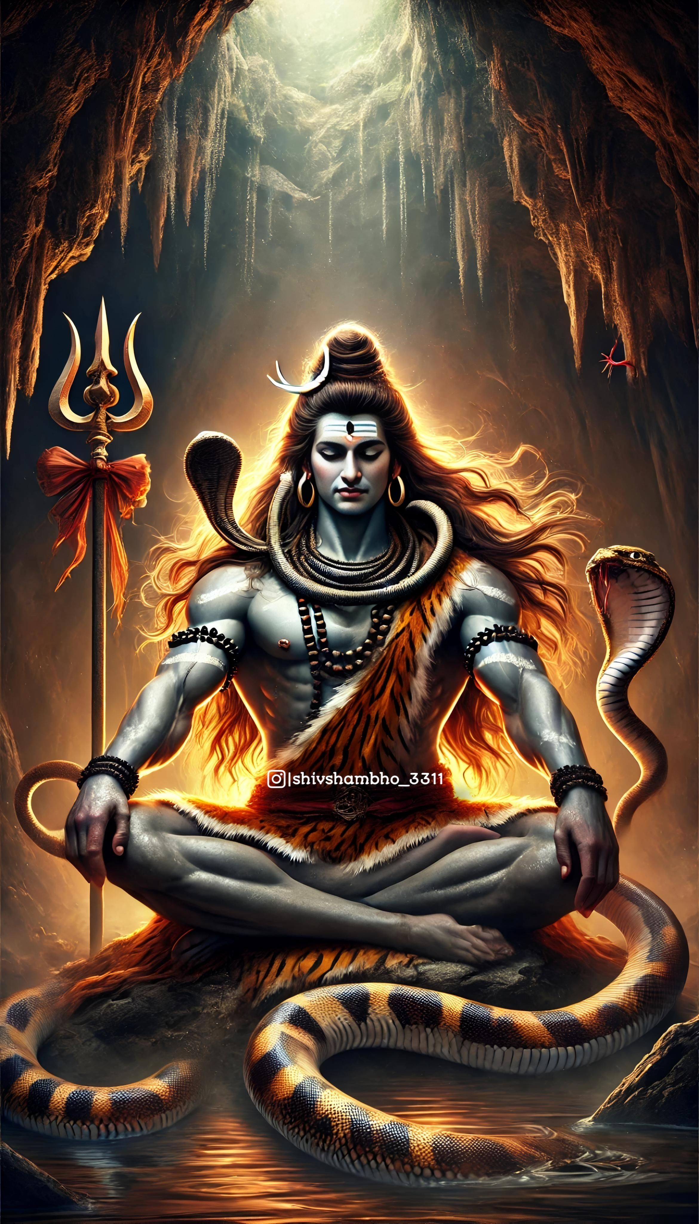 Meditating shiva in a mountain cave