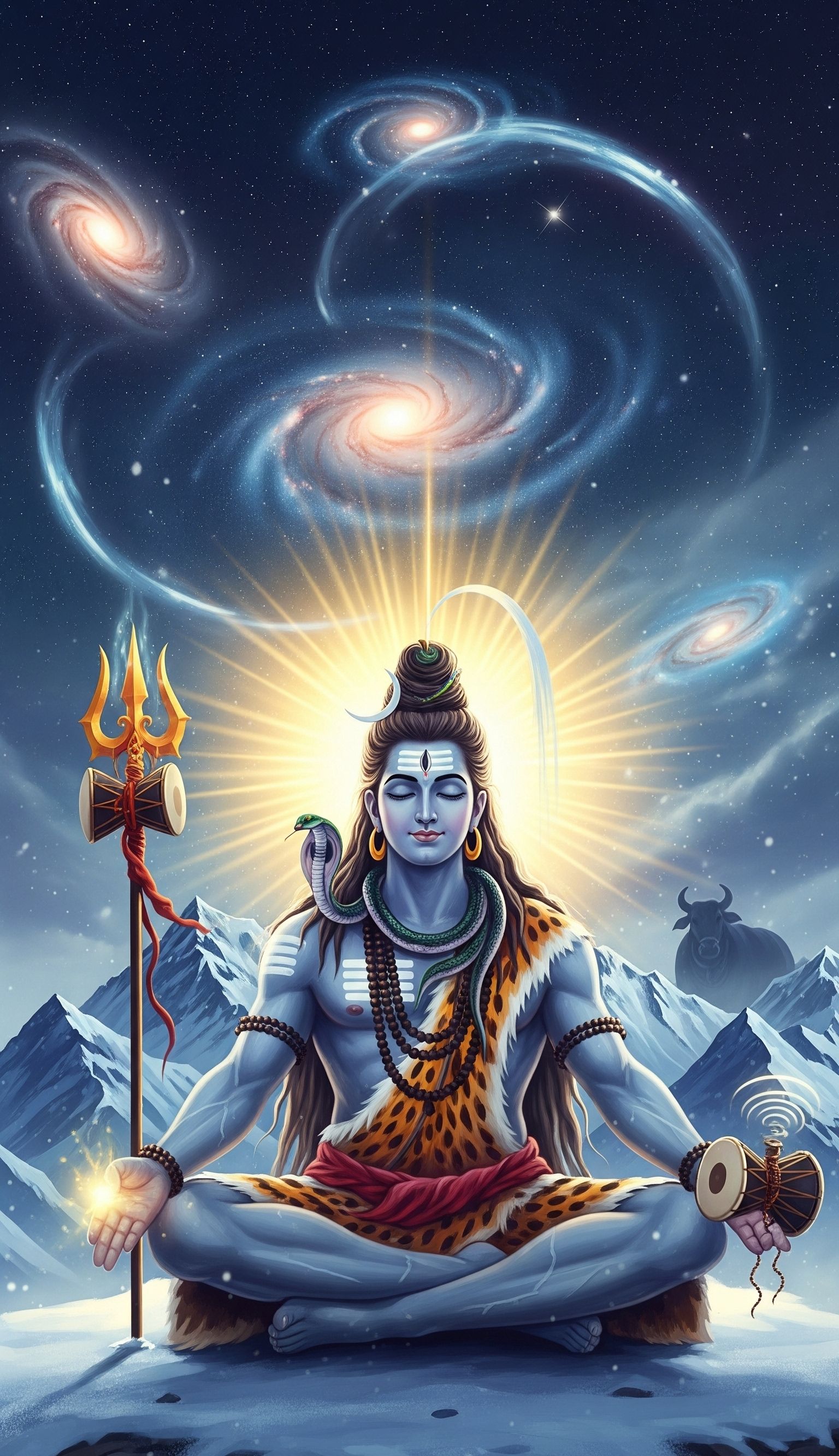 Meditating Shiva amidst cosmic galaxies