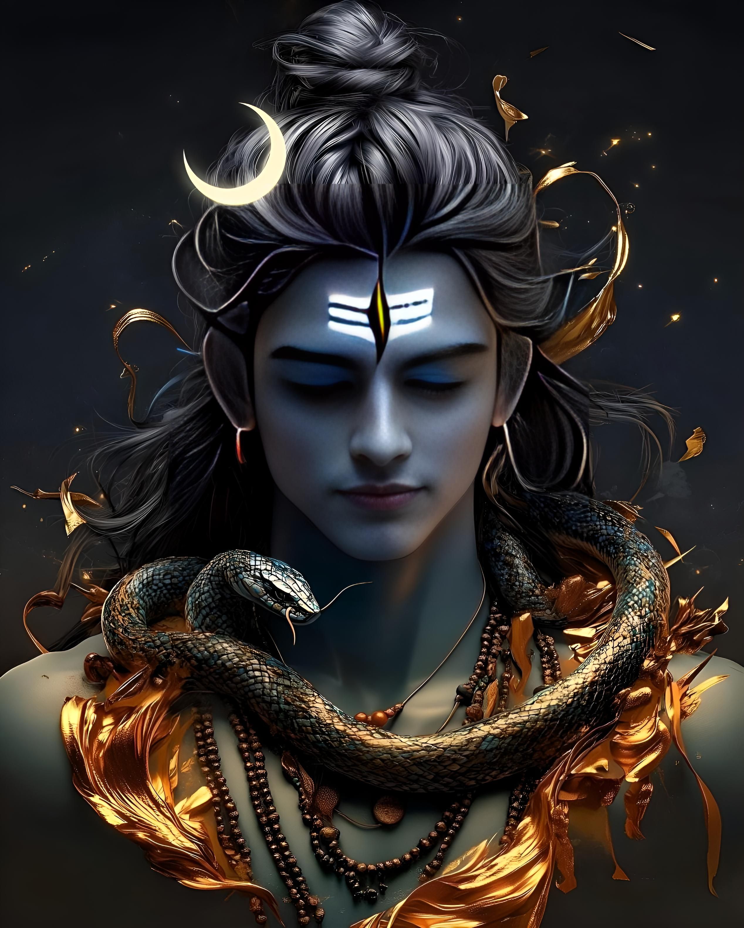 Lord Shiva with serpent and moon