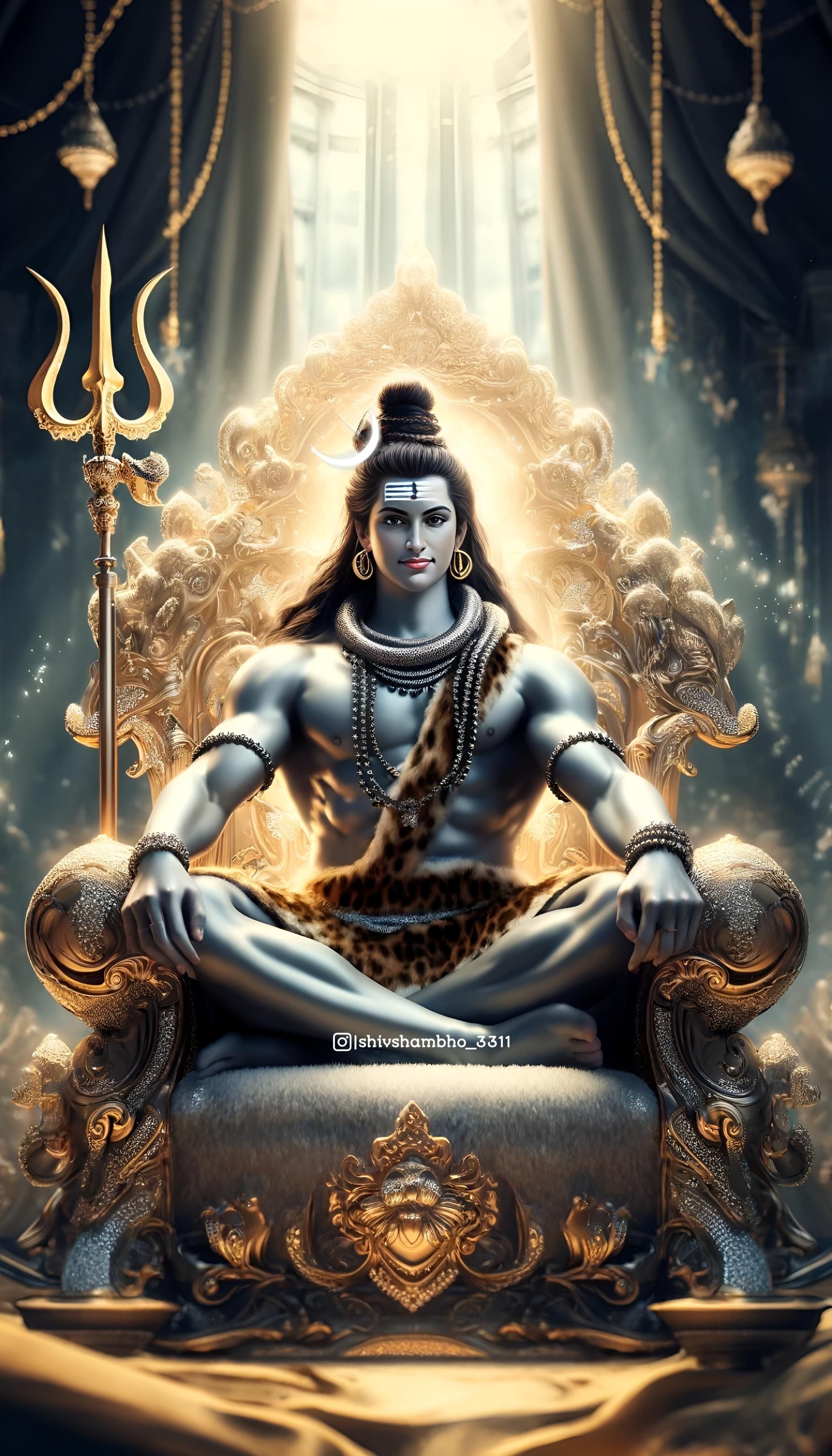 Lord Shiva seated on a throne.