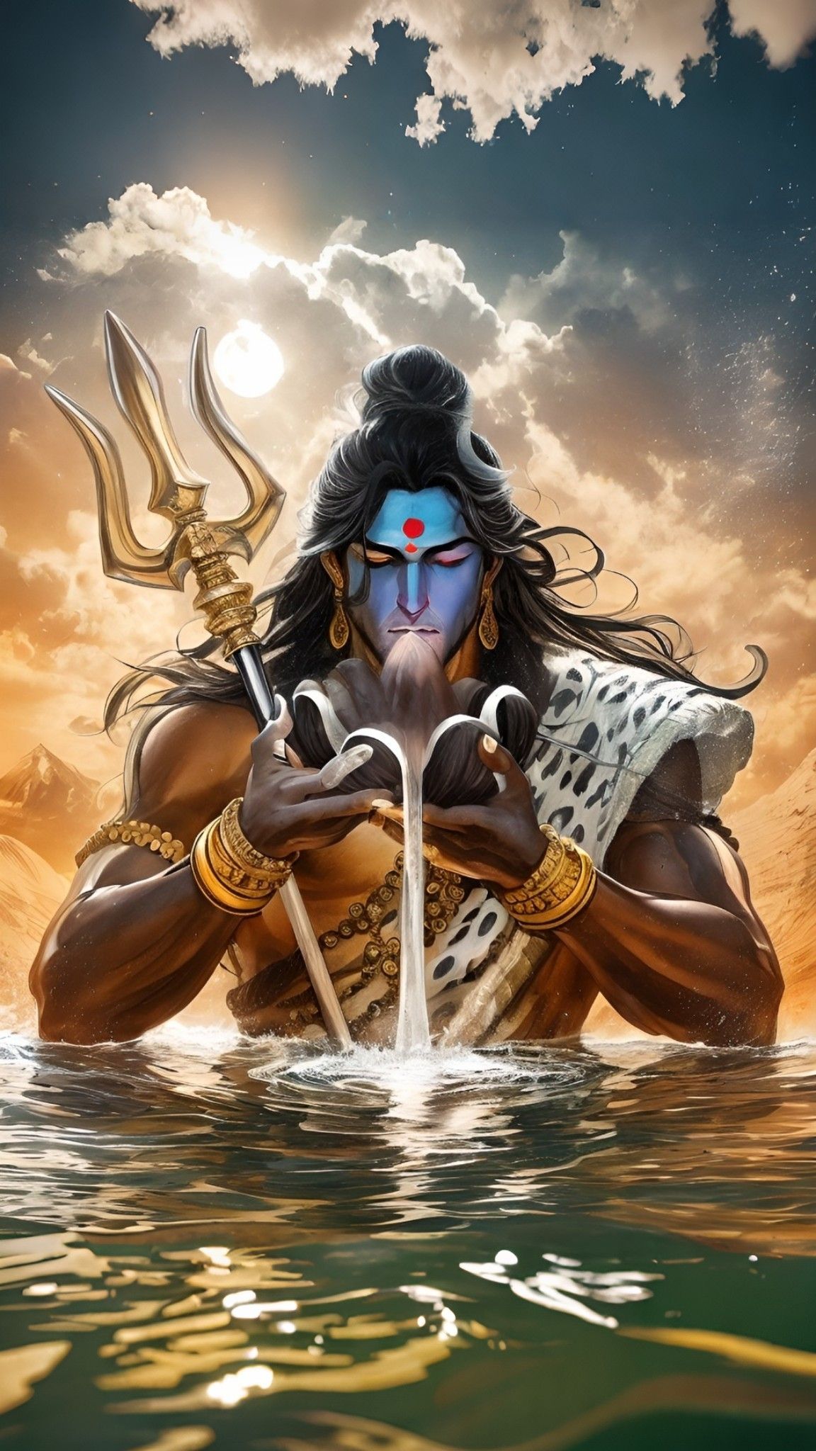 Lord Shiva emerging from celestial waters