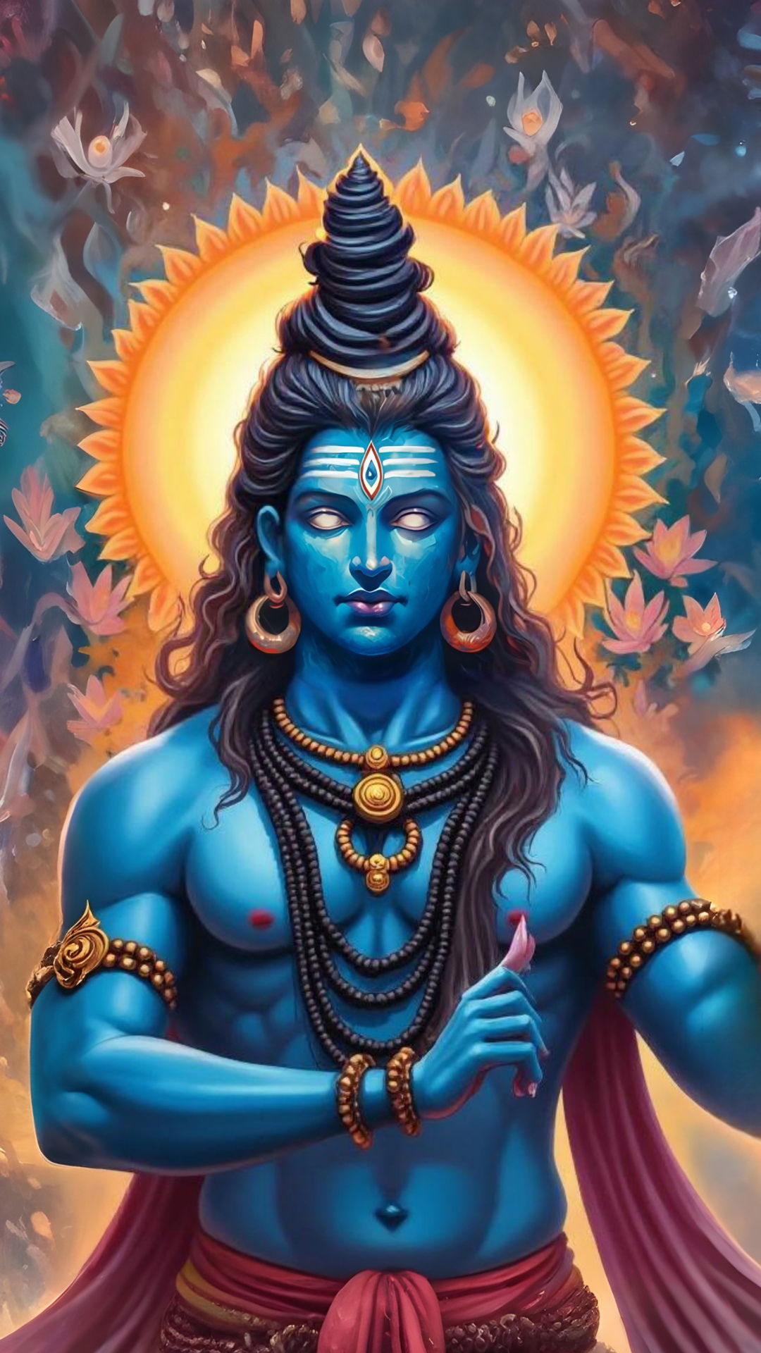 Blue-skinned Shiva with floral aura