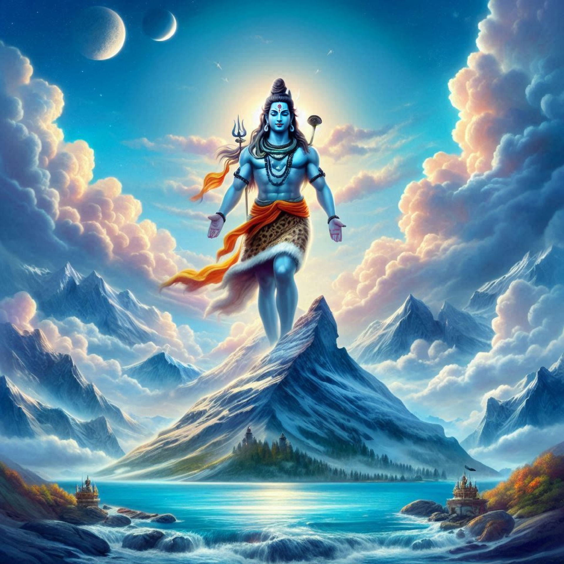 Lord Shiva standing on a mountain