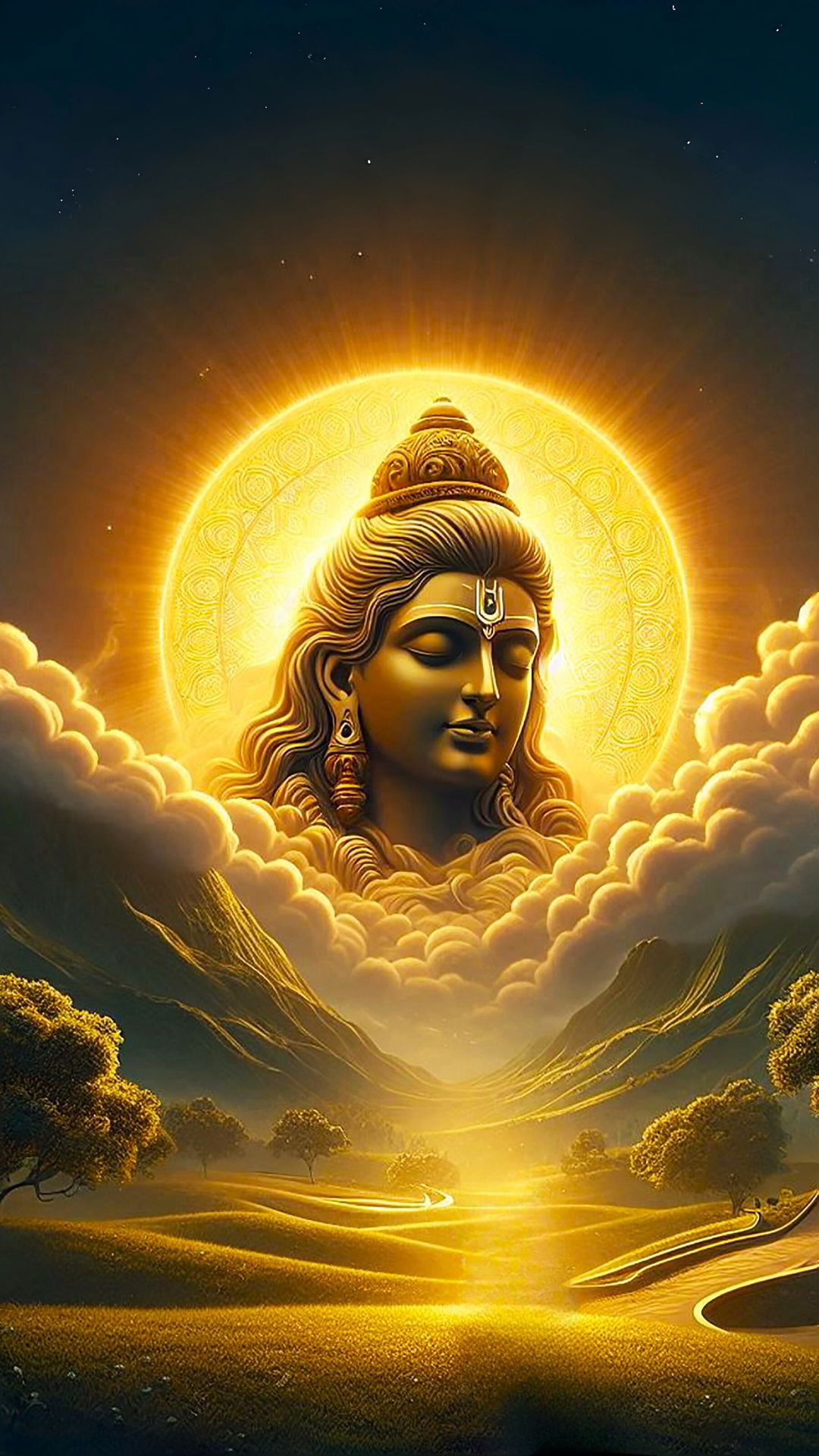 Meditating Shiva with golden aura