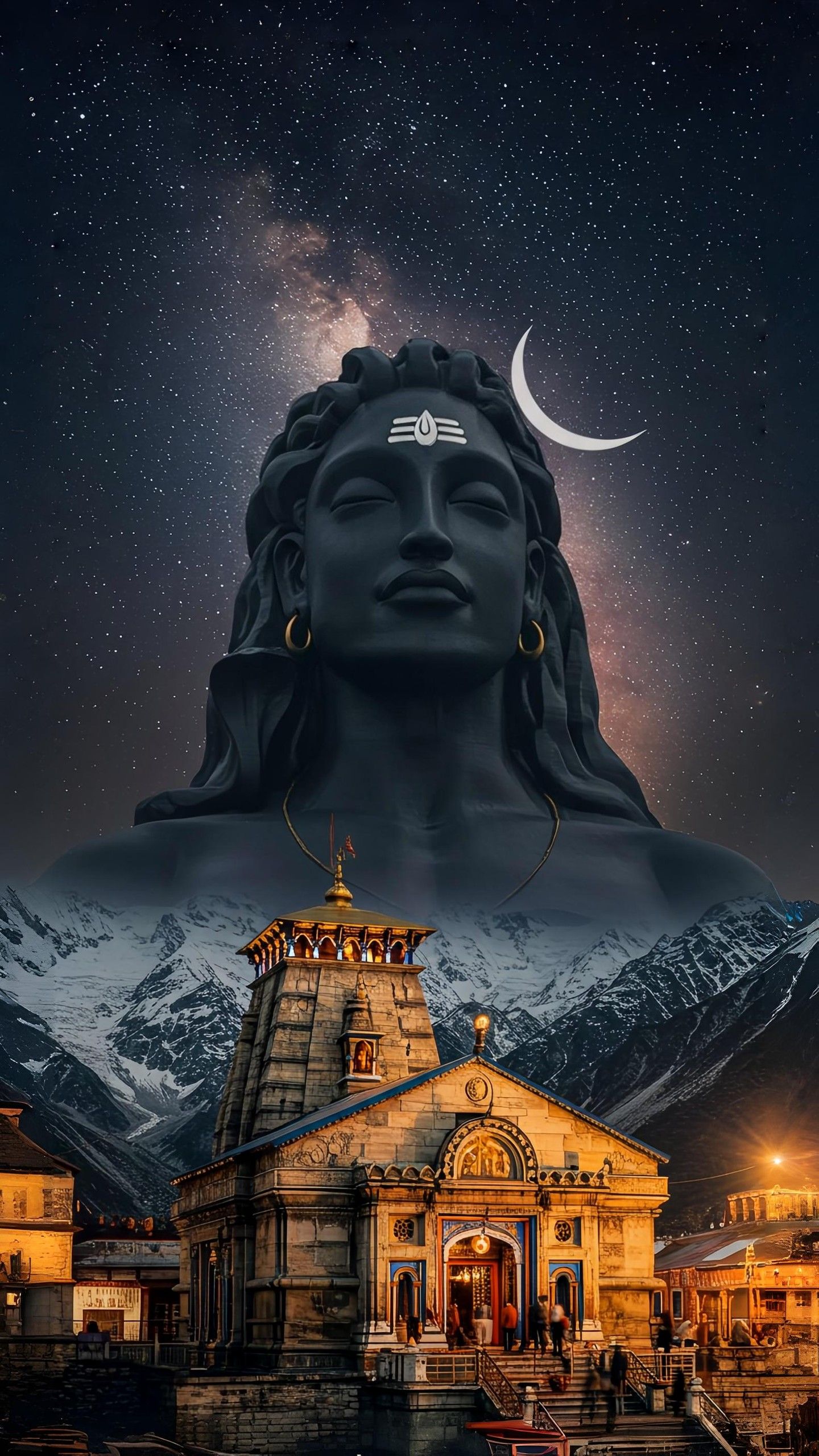 Shiva overlooking Kedarnath temple Himalayas