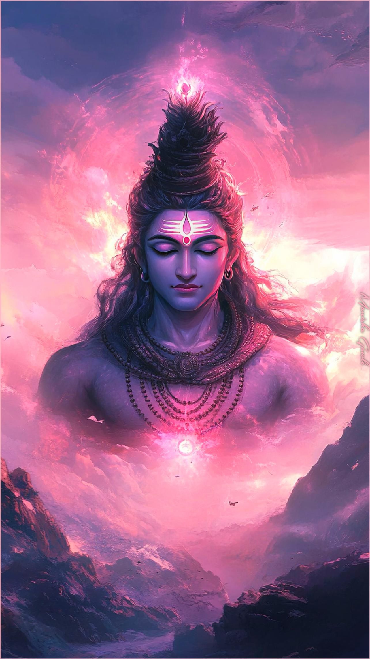 Meditating Shiva portrait, cosmic energy