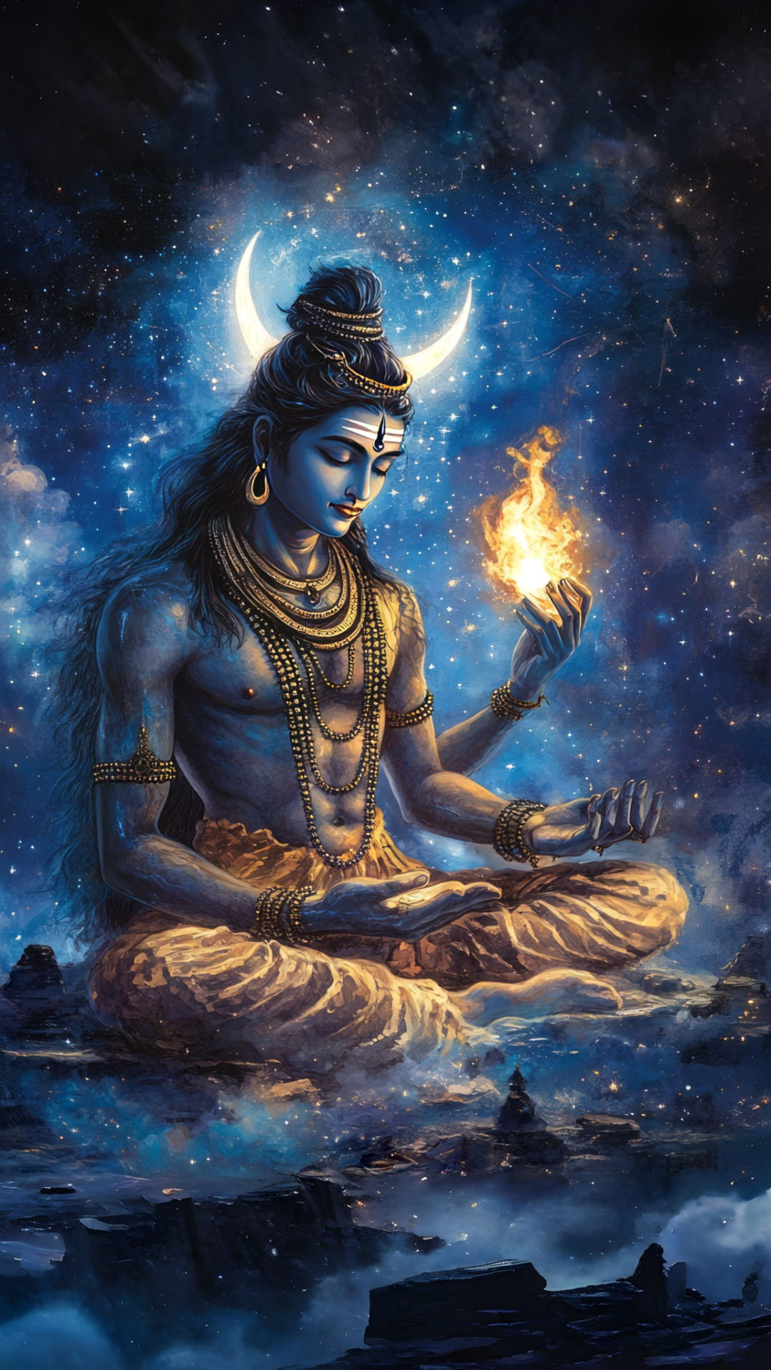 Meditating Shiva amongst cosmic stars