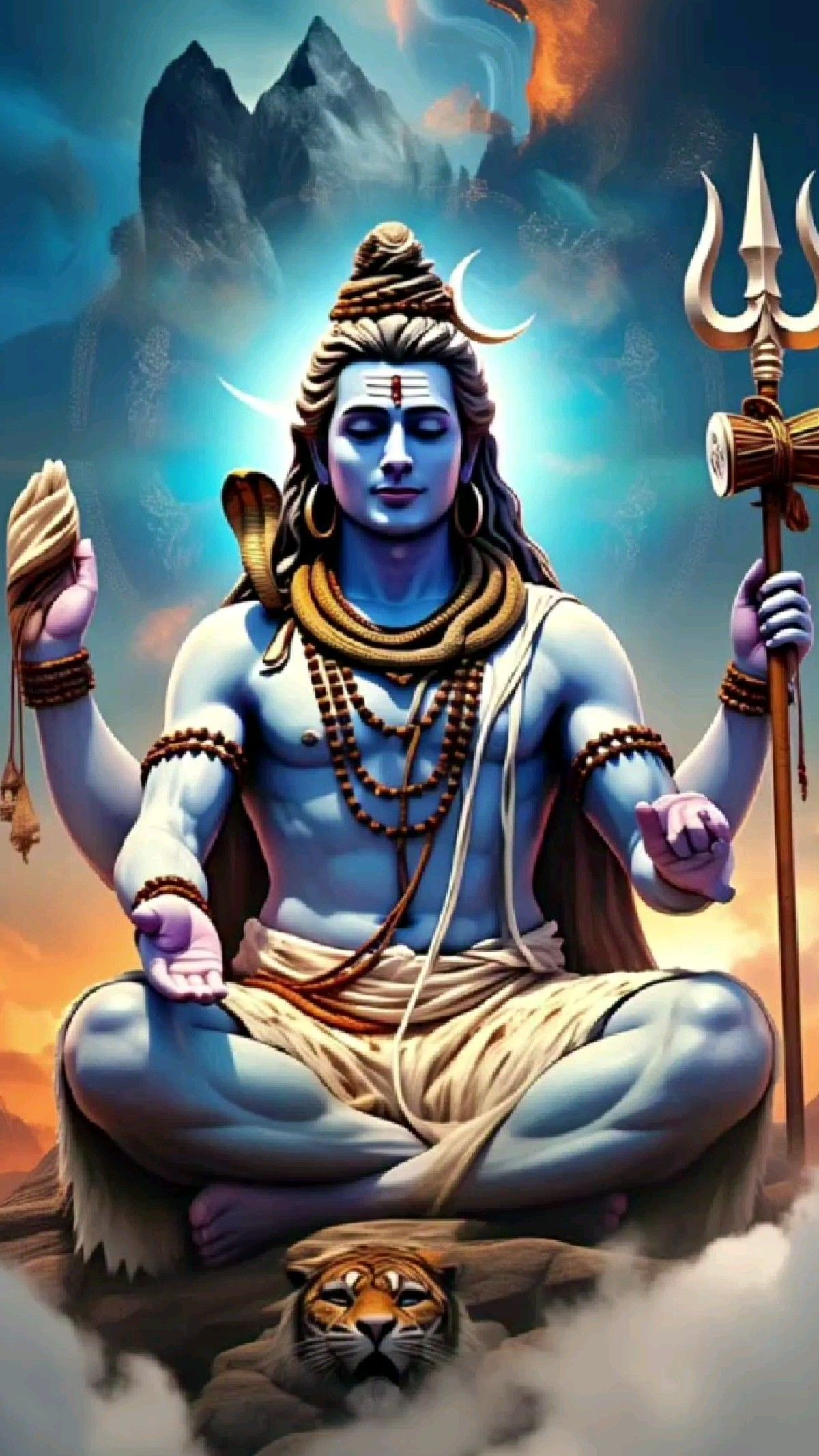 Lord Shiva meditating in the Himalayas