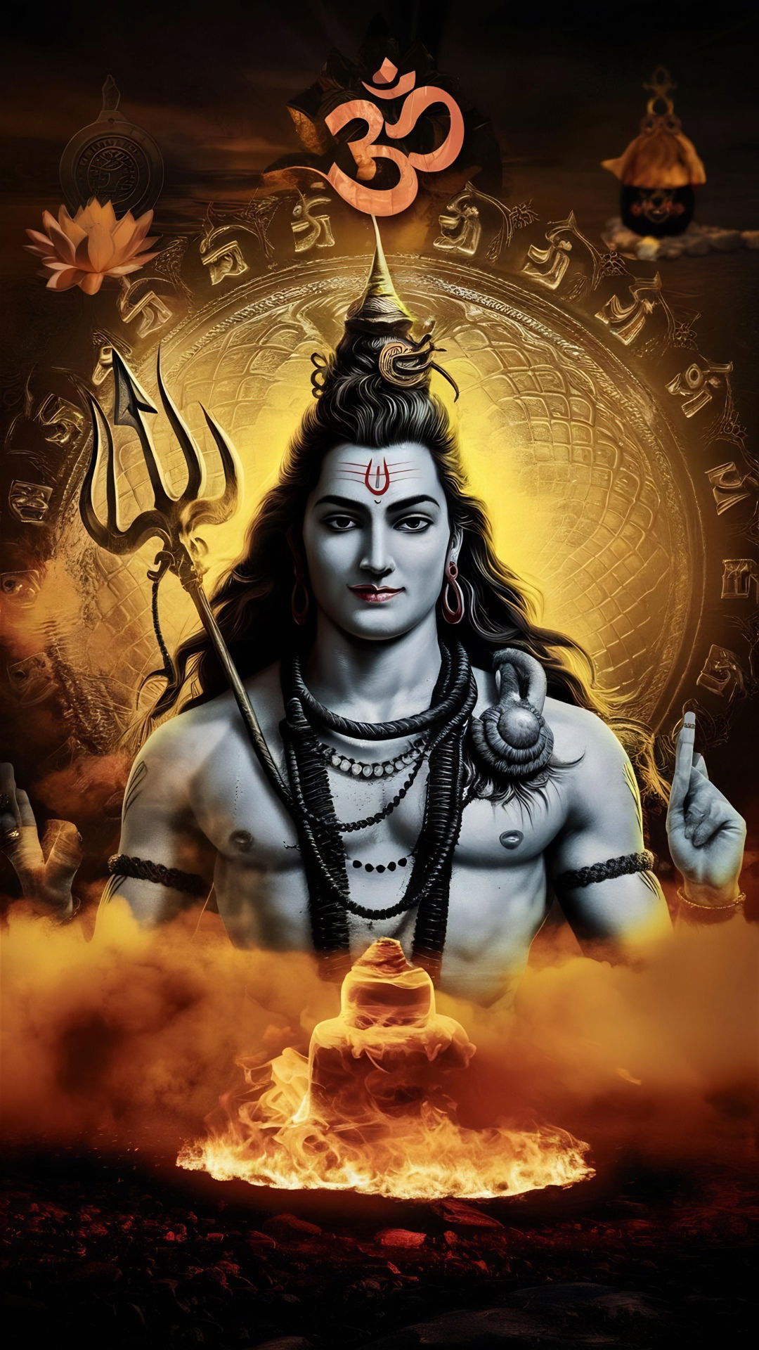 Powerful Lord Shiva with Trishul and Serpent