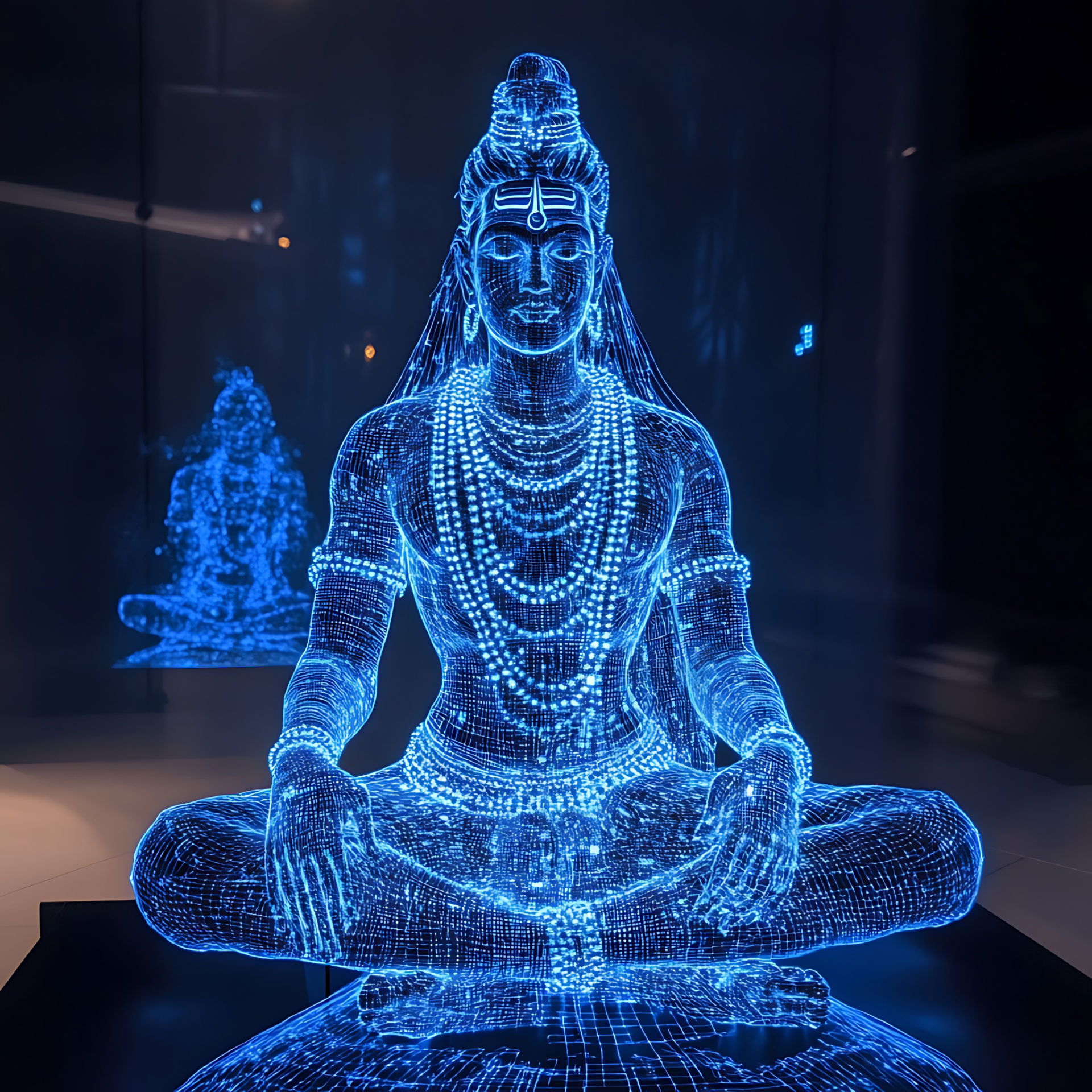 Digital rendering of meditating Shiva.
