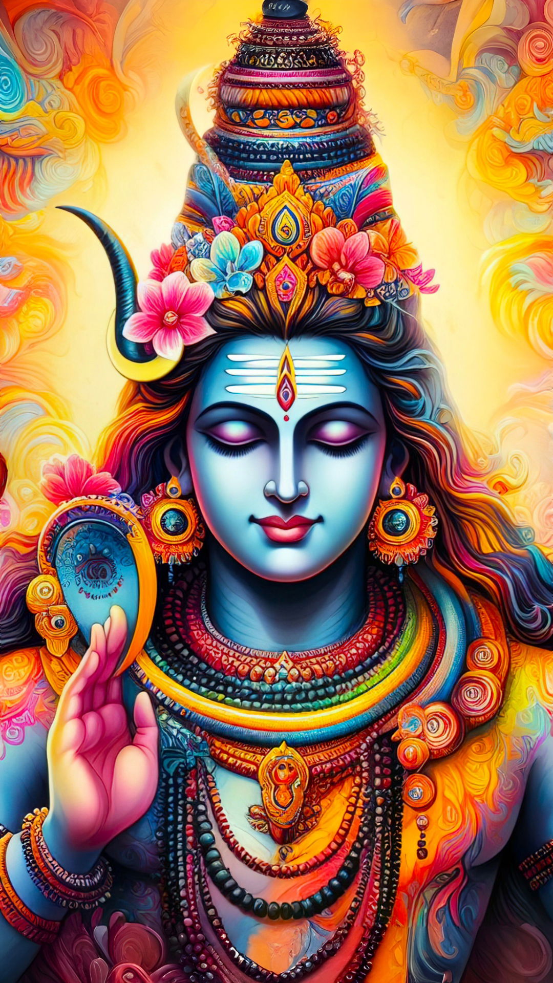 Serene Shiva with floral crown