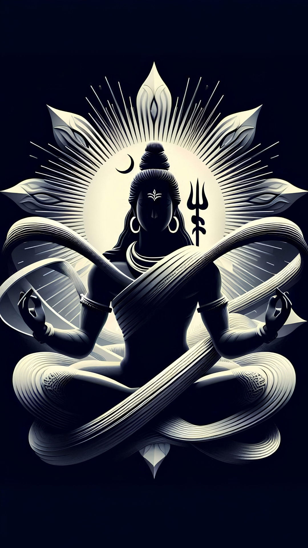 Meditating Shiva within lotus flower.