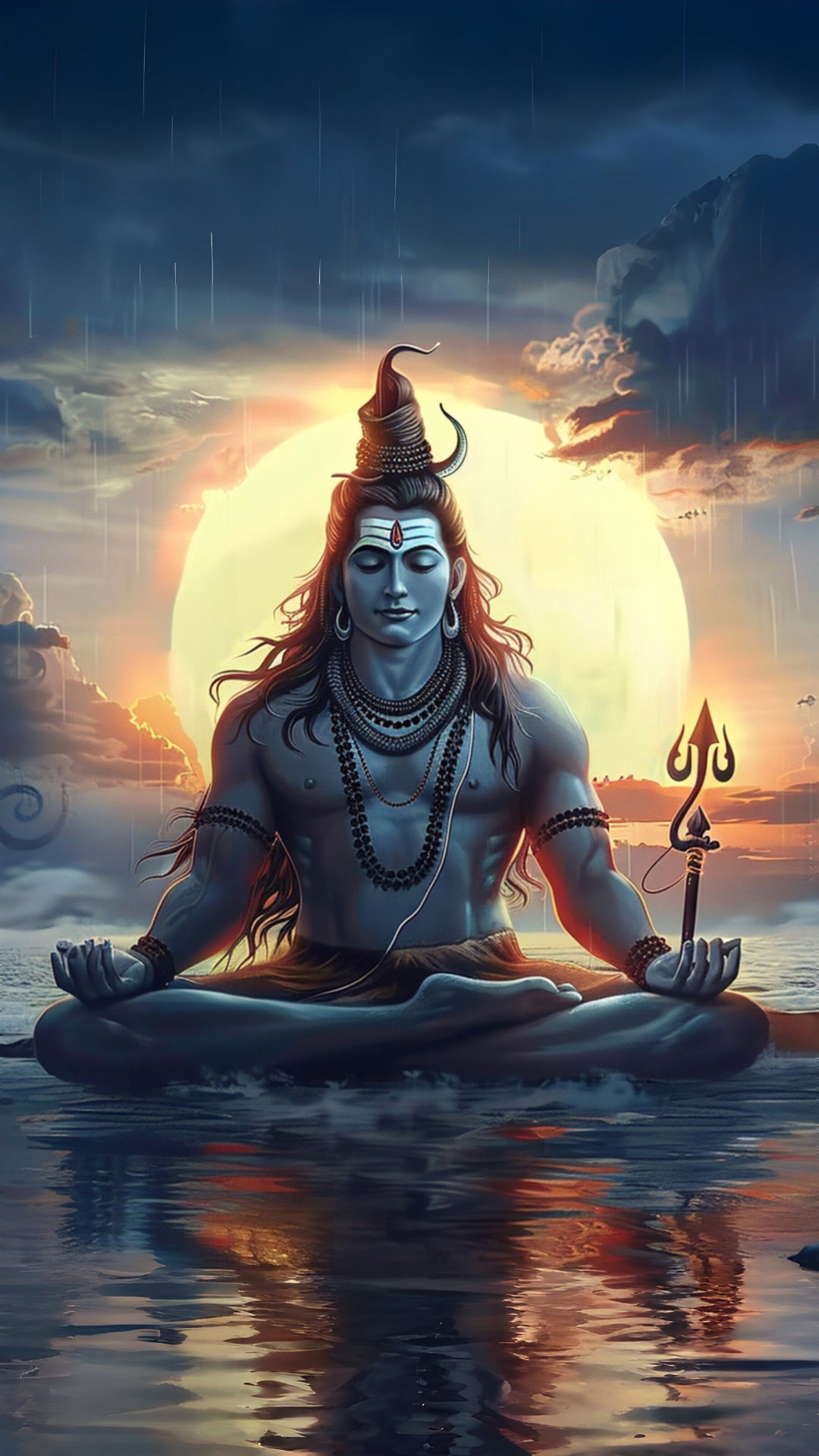 Meditating Shiva under cosmic moonlight